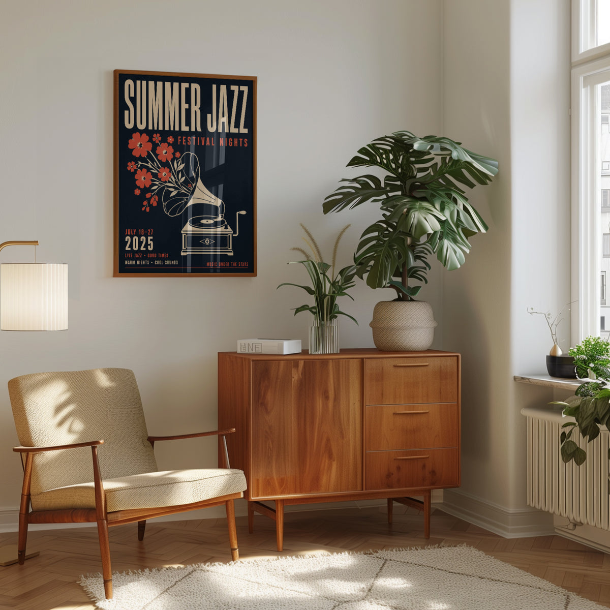 Summer Jazz Festival Poster: Vintage Gramophone Art Print - interior