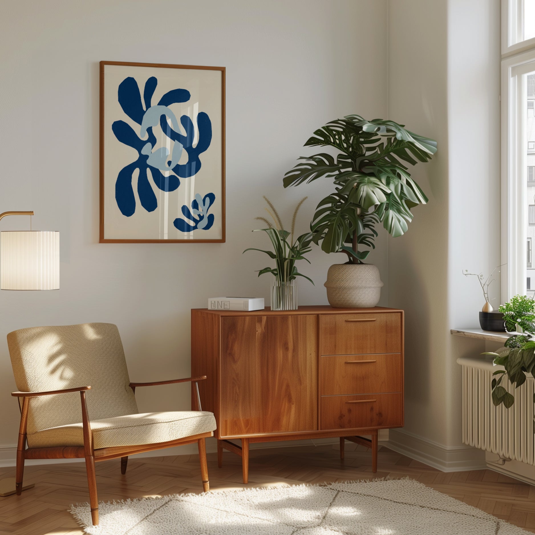 Matisse Cutout Style Art Print: Blue Organic Abstract Forms - interior
