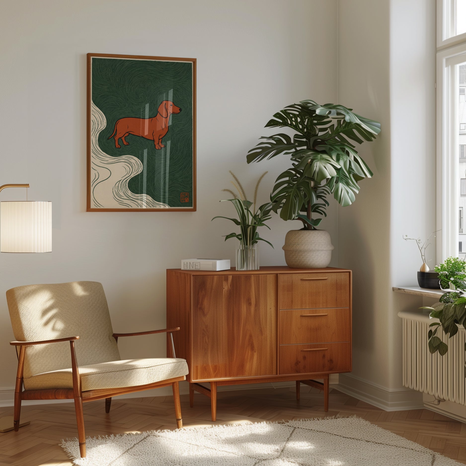 Dachshund Wall Art: Japanese Woodblock Style - interior