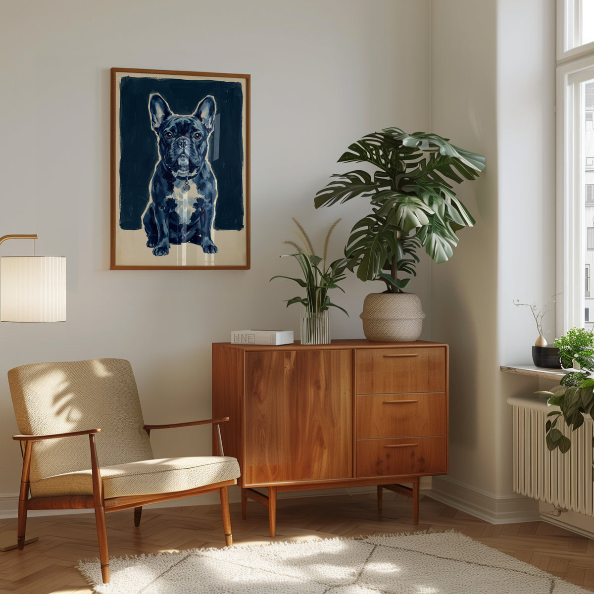 French Bulldog Portrait: Blue Tonal Dog Art Print - interior