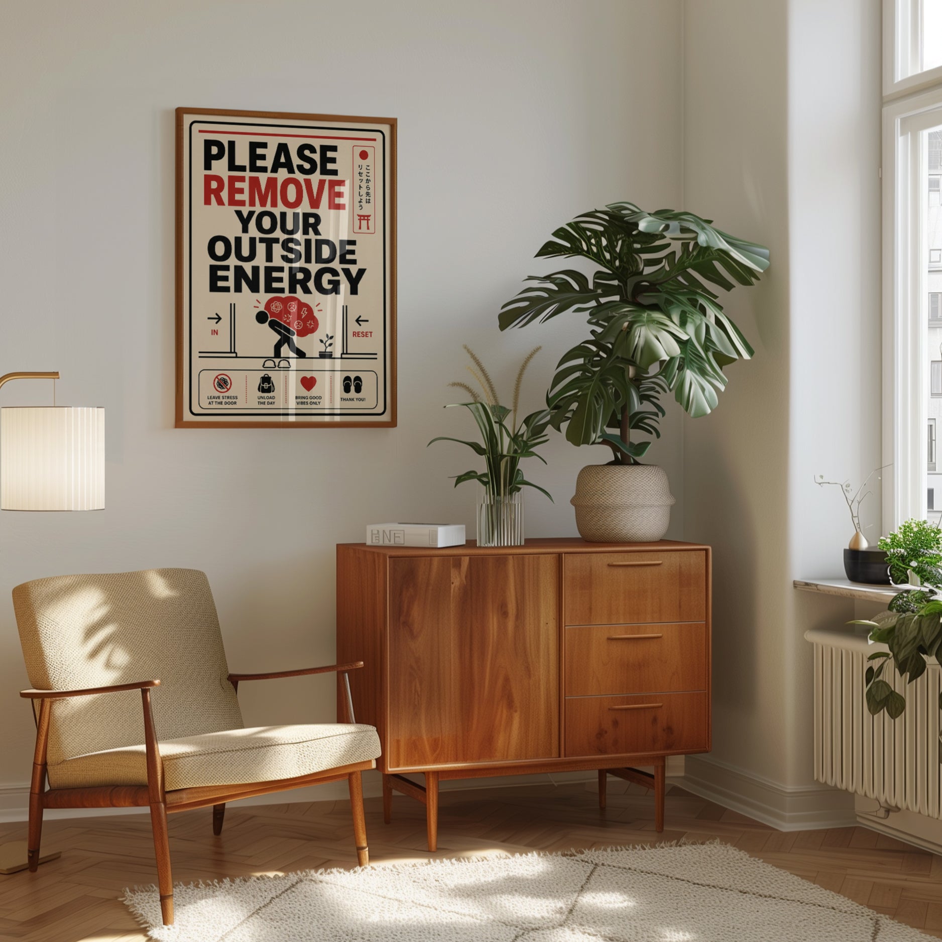 Japanese Remove Outside Energy Sign: Retro Typography Poster - interior
