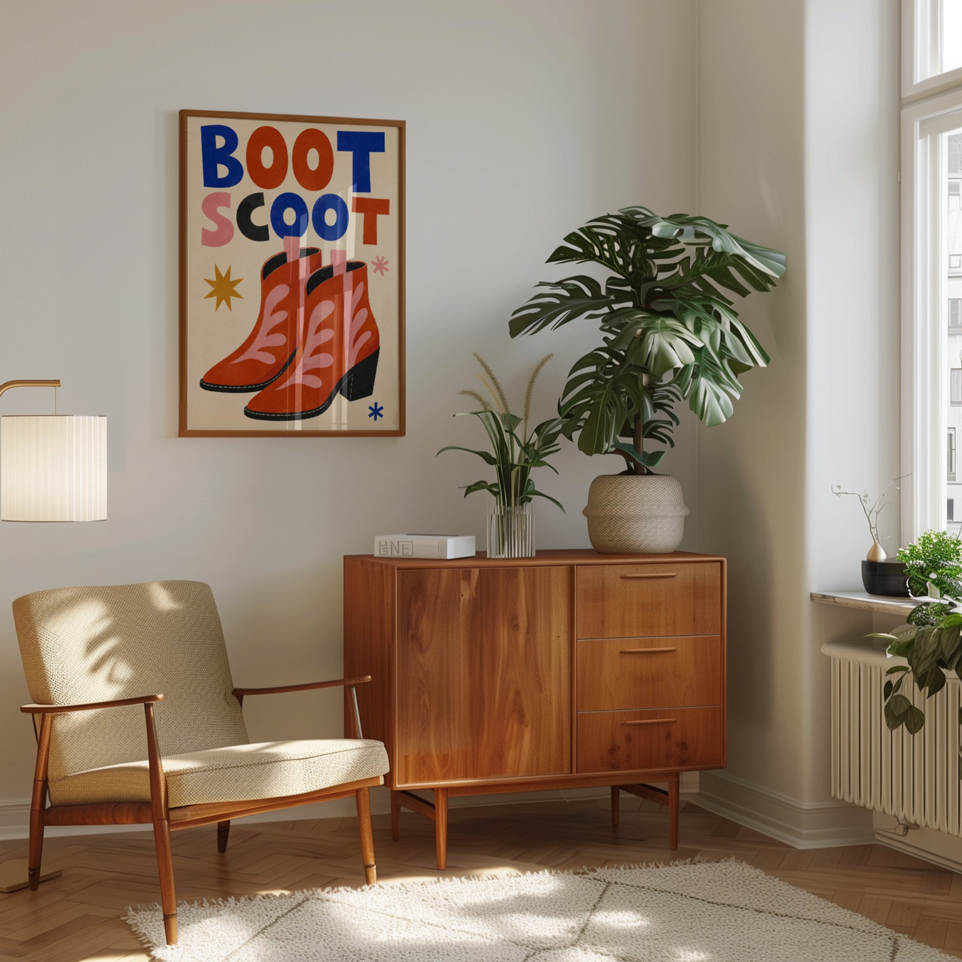 Boot Scoot Poster: Retro Cowboy Boots Typography Art Print - interior