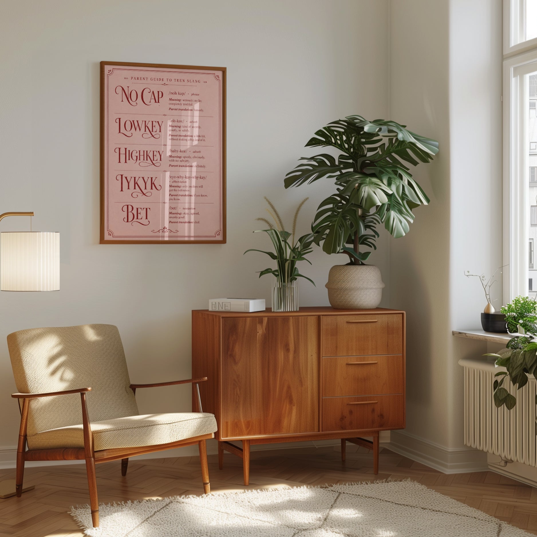 Teen Slang Guide Print: Vintage Pink Typography Poster - interior