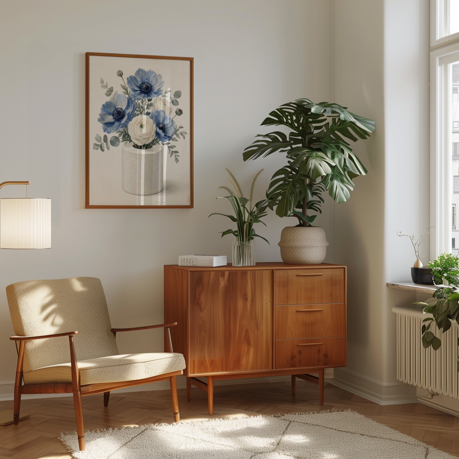 Blue Flower Vase Print – Botanical Wall Art - interior