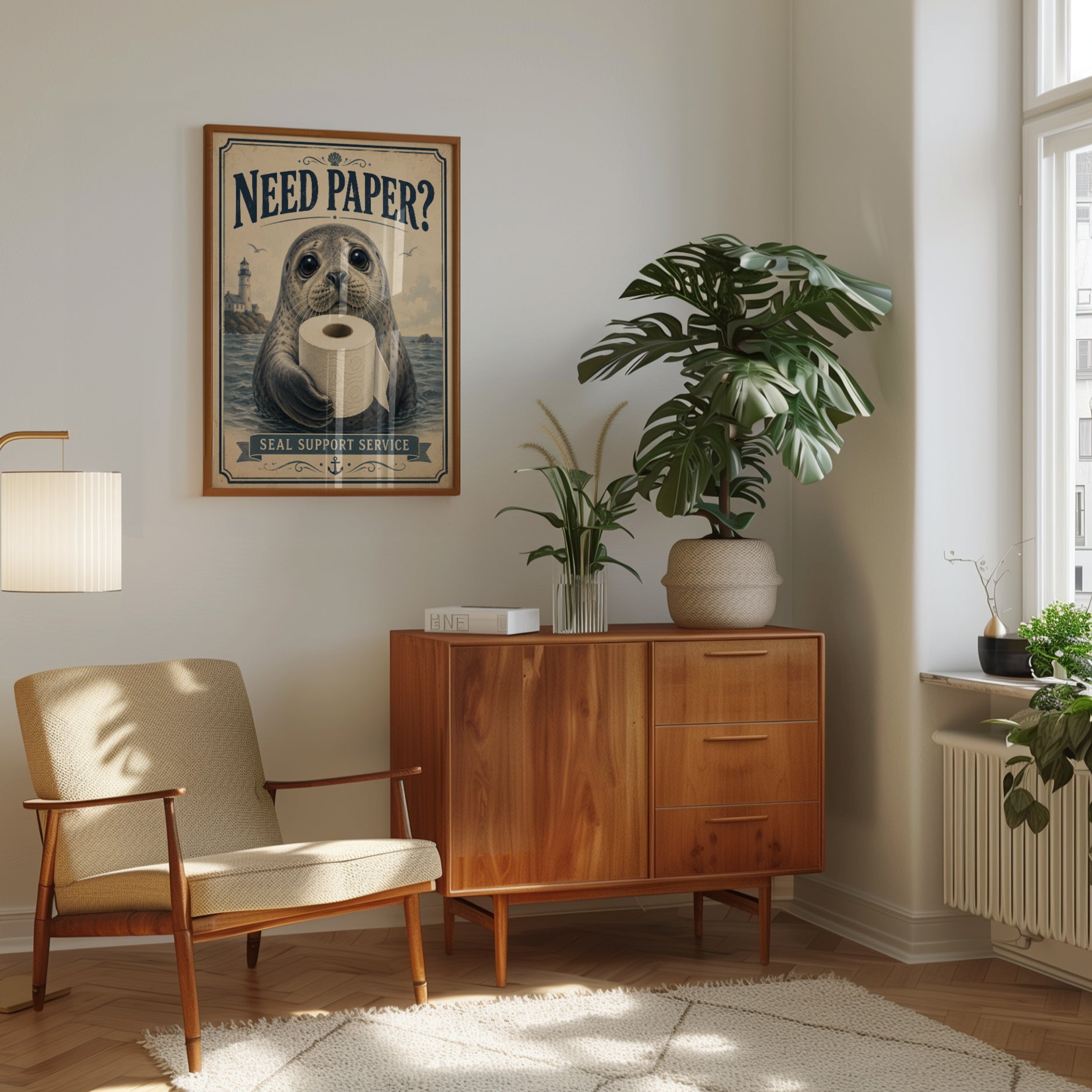Seal Bathroom Art: Vintage Nautical Humor (Powder Room Decor) - interior