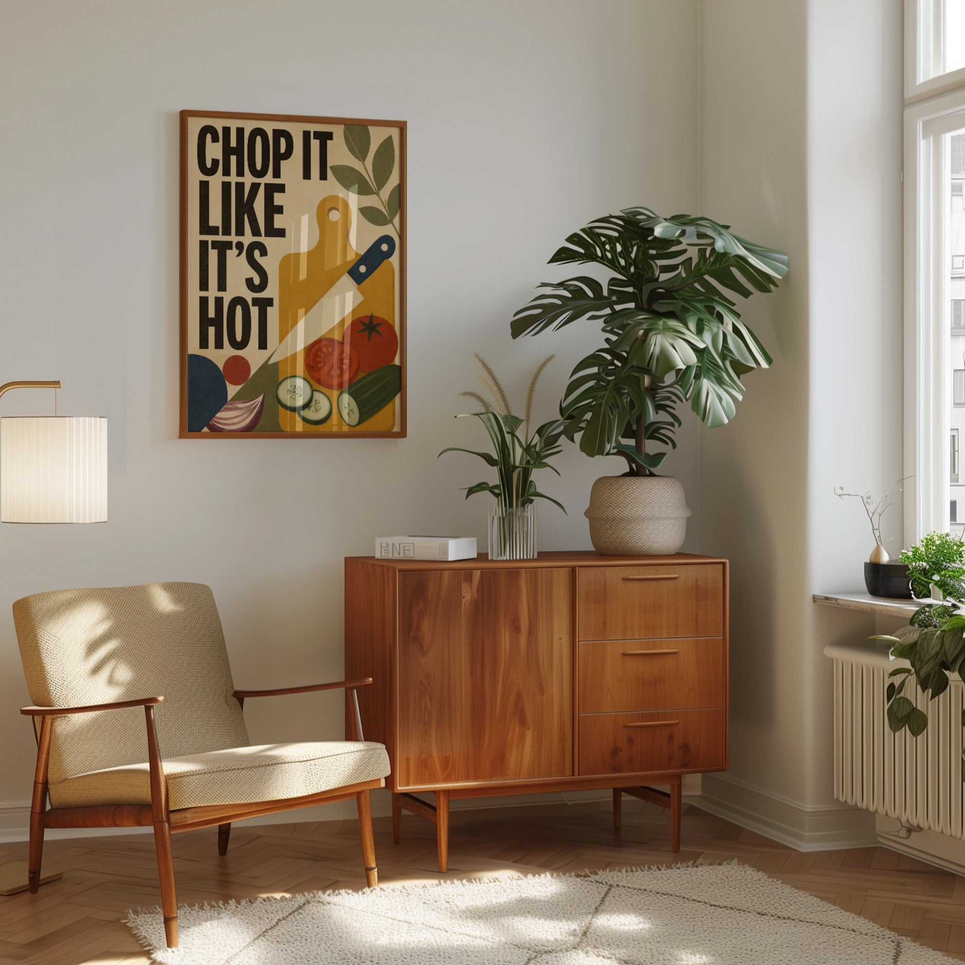 Chop It Like It's Hot Kitchen Wall Art: Retro Cooking Print - interior