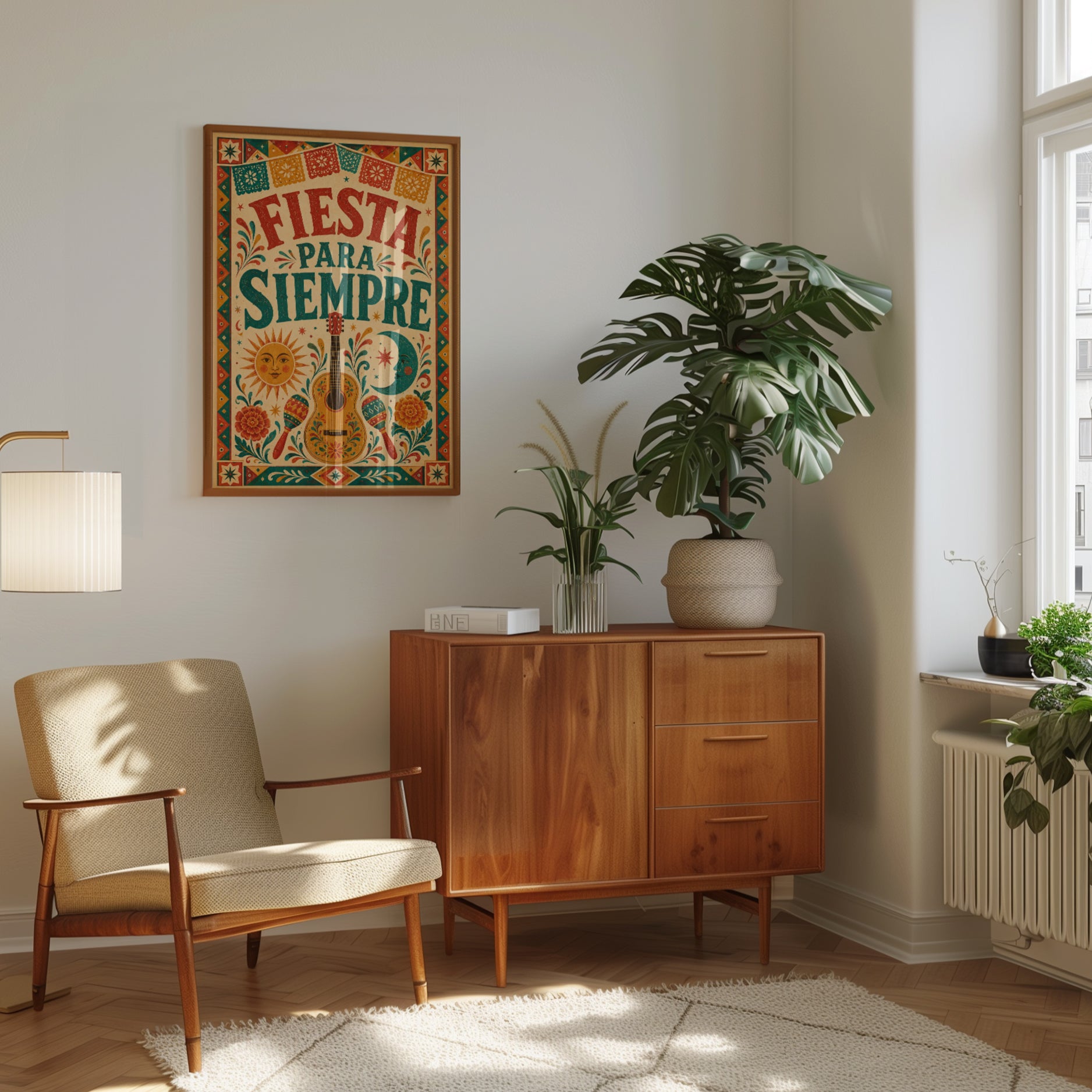 Fiesta Para Siempre Print: Colorful Mexican Folk Art Wall Decor - interior