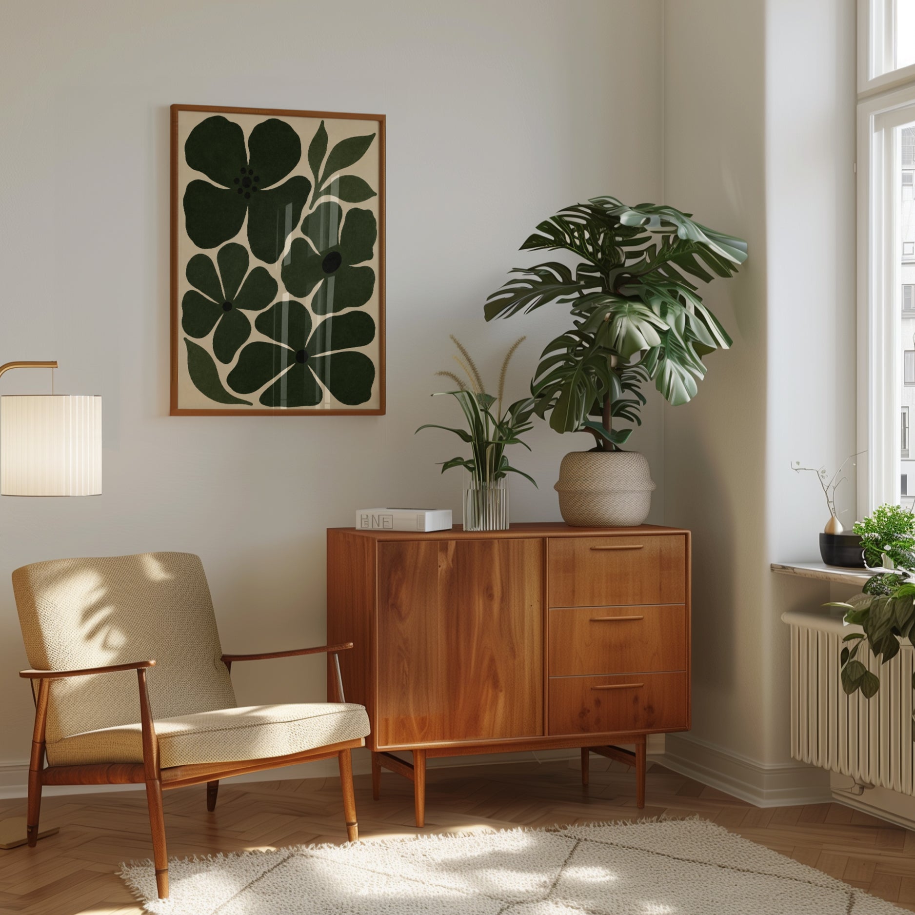 Abstract Green Floral Art Print: Mid-Century Modern Botanical - interior