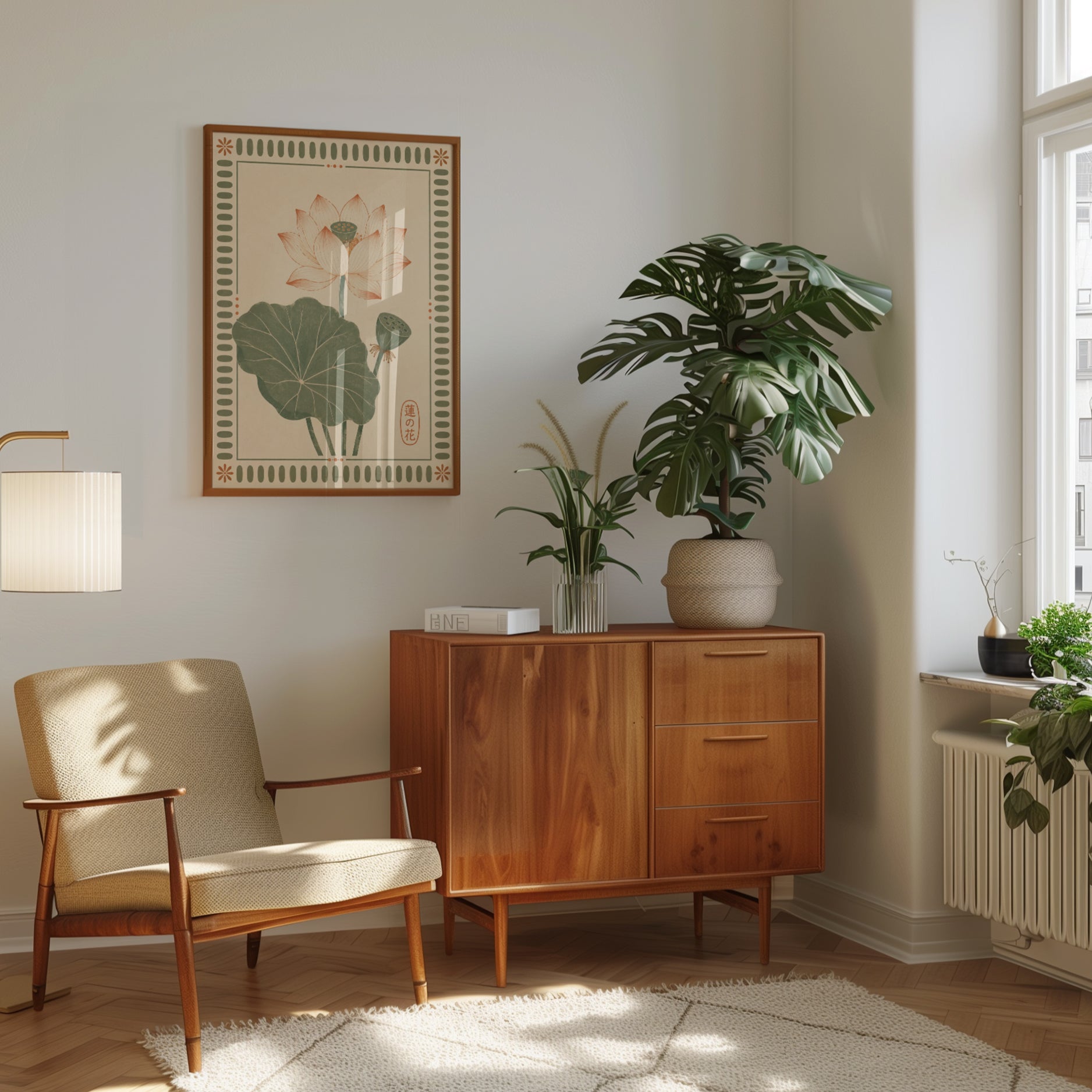 Lotus Flower Wall Art – Japanese Botanical Print - interior