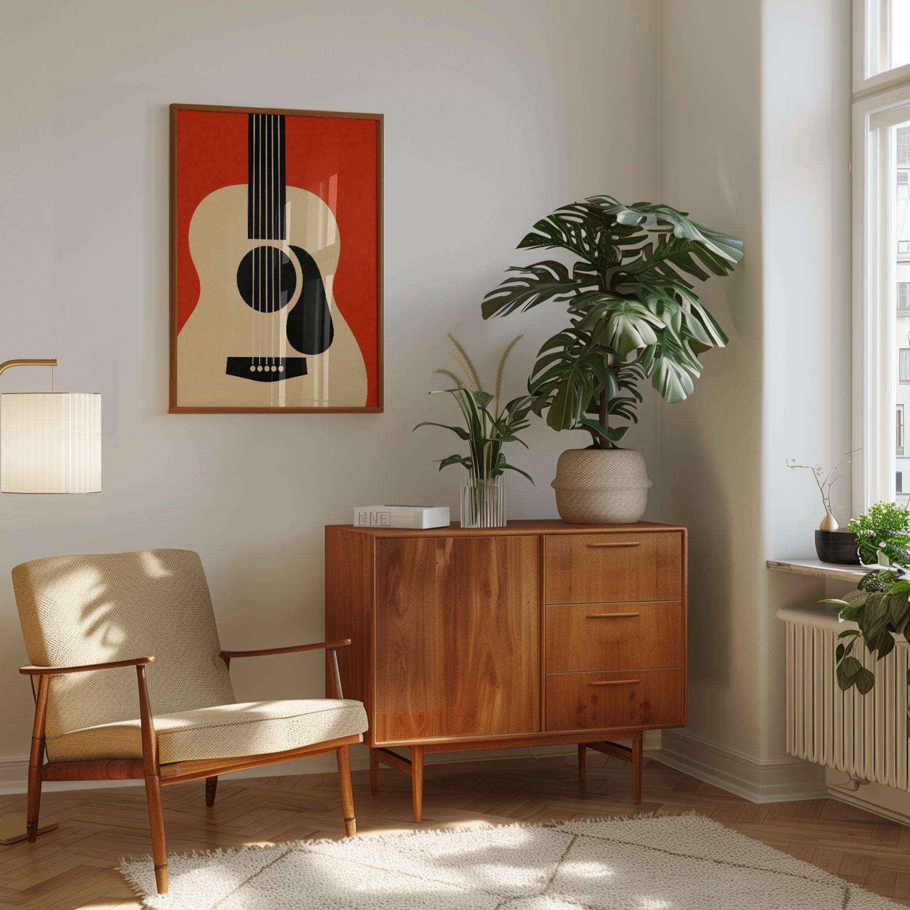 Acoustic Guitar Art Print — Mid-Century Modern Design - interior