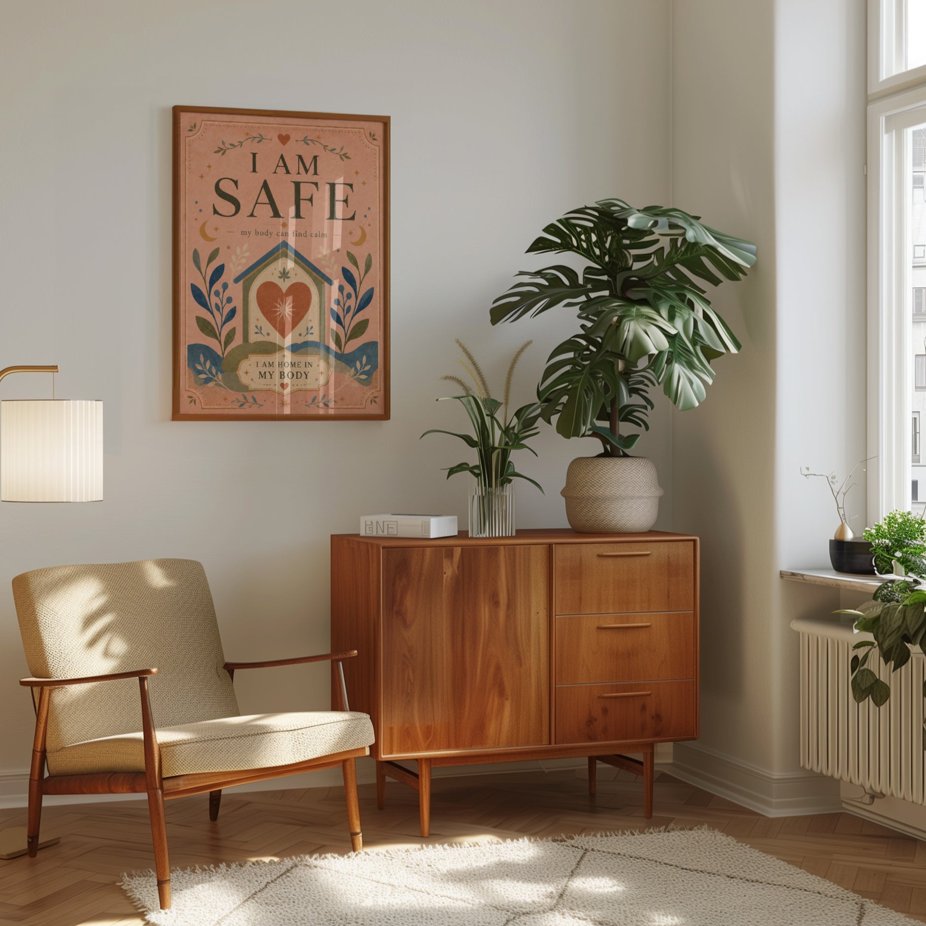 Affirmation Folk Art – I Am Safe Print - interior