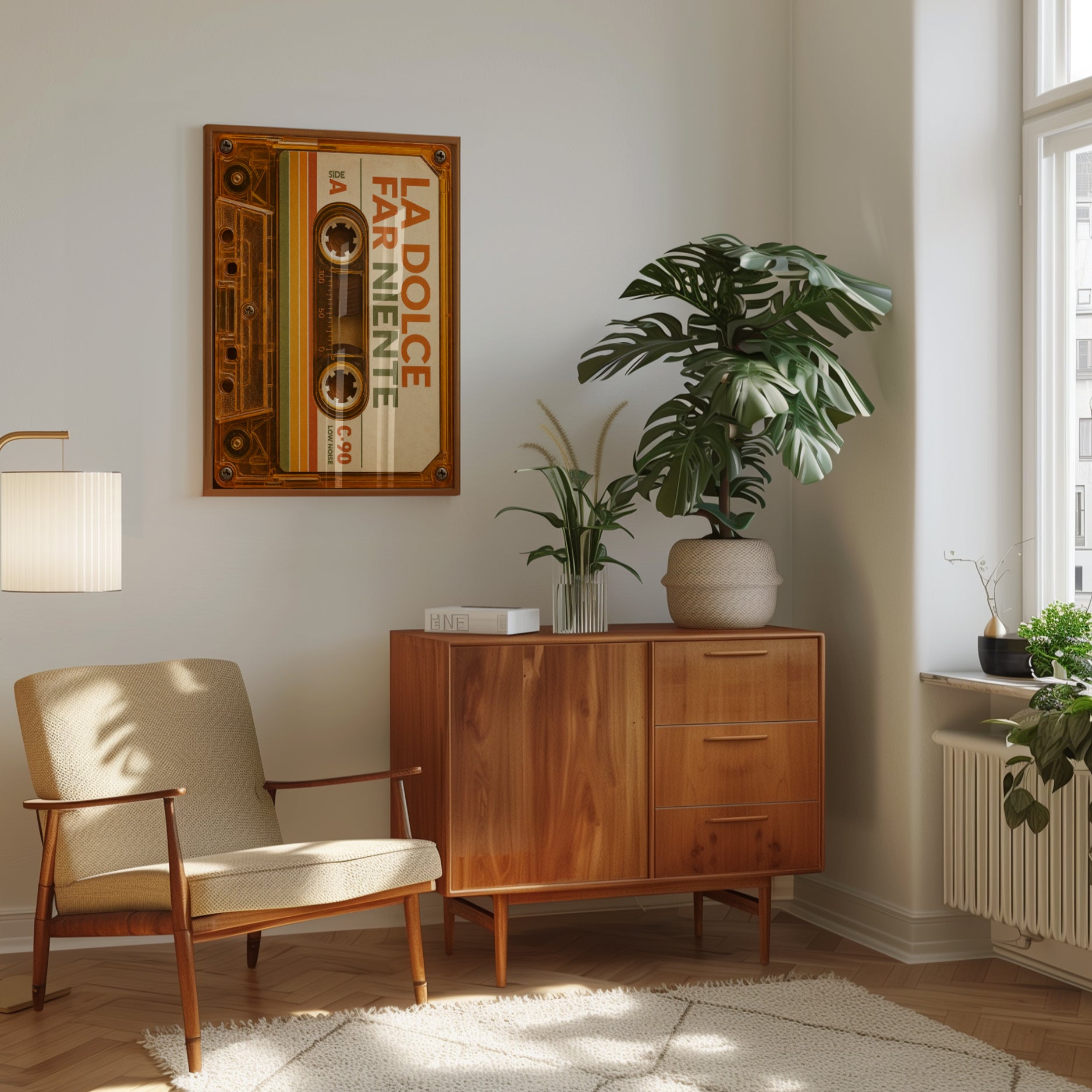 Cassette Tape Print: Retro 70s Music Wall Art (Orange & Brown) - interior