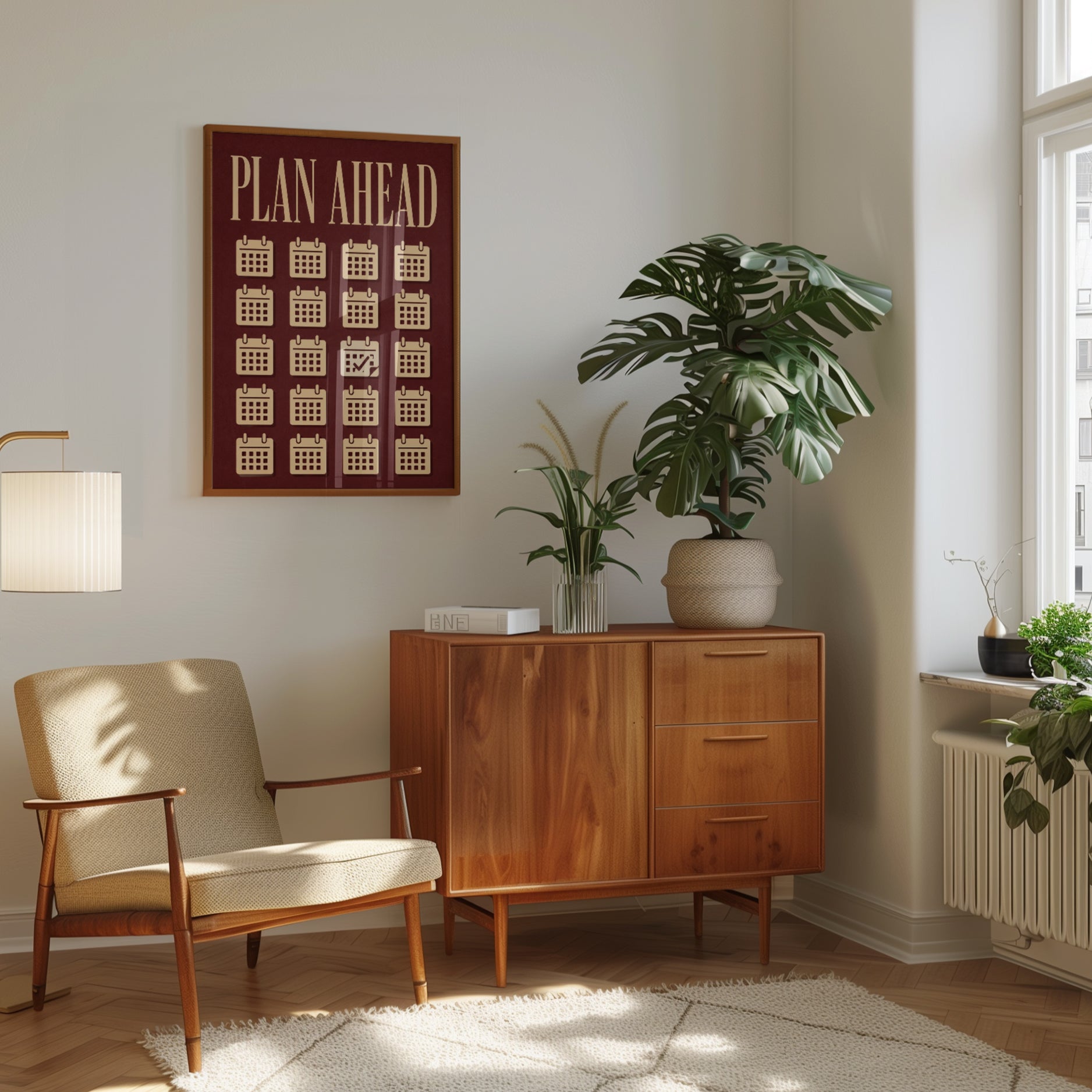 Plan Ahead Motivational Print: Vintage Calendar Grid - interior