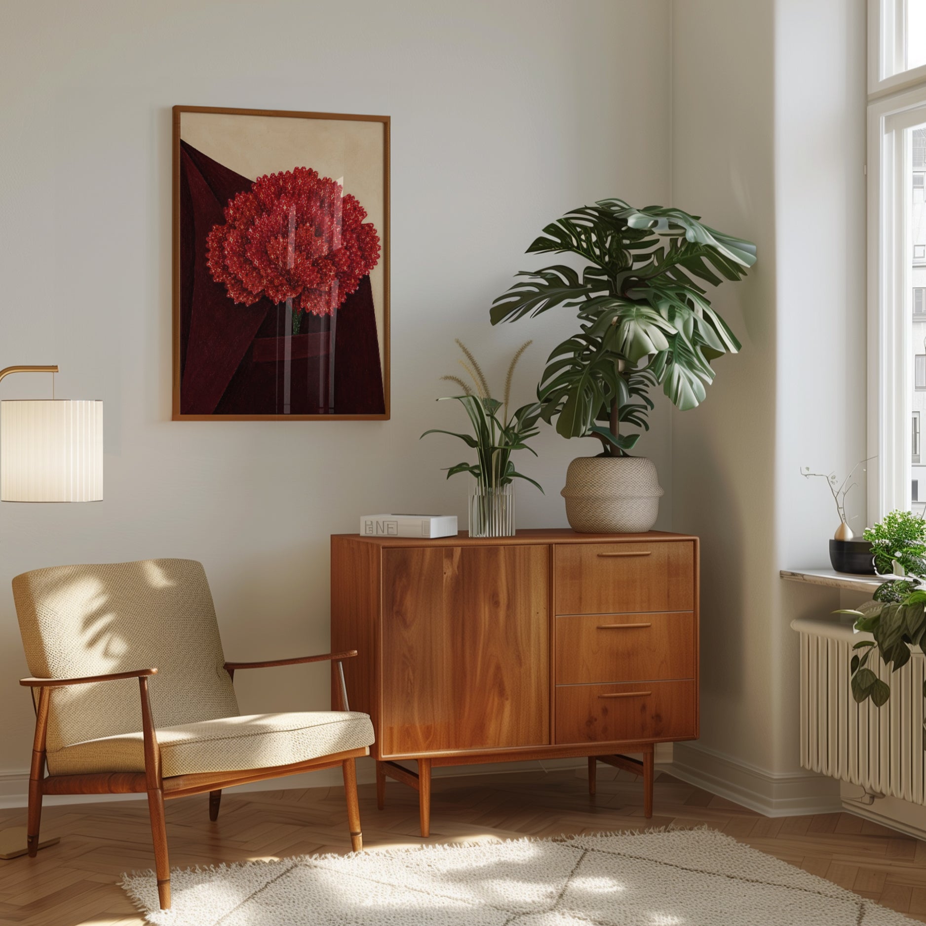 Red Flower Wall Art – Vintage Floral Print - interior