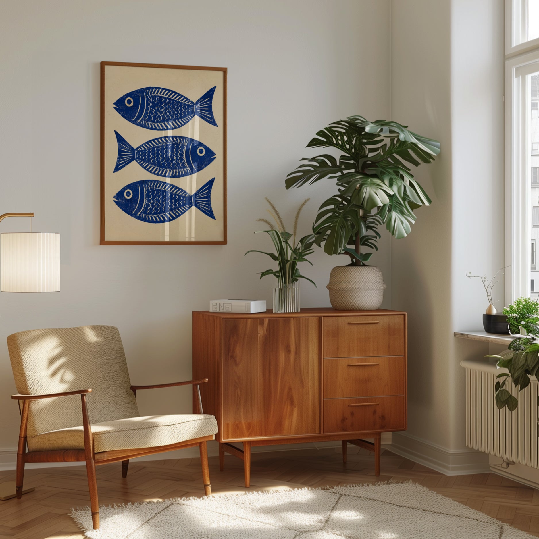 Nautical Fish Wall Art – Blue Coastal Print - interior