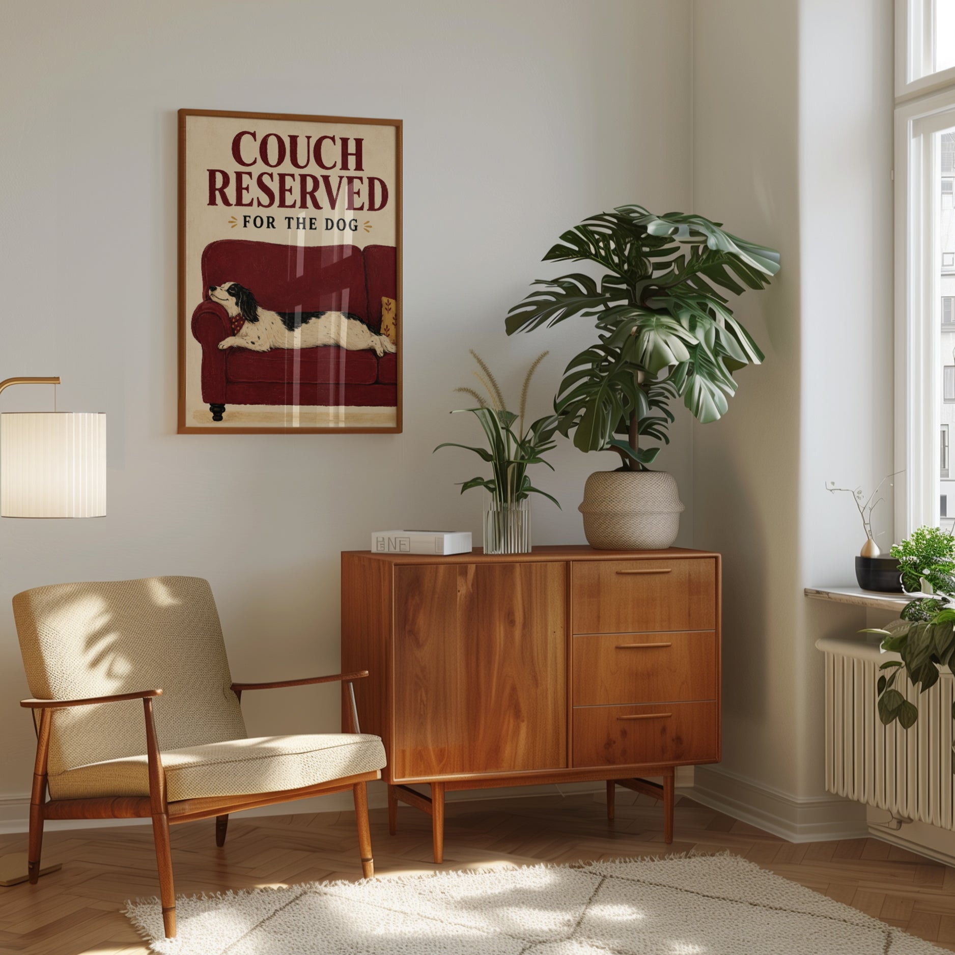 Funny Dog Poster – Vintage Spaniel Couch Print - interior