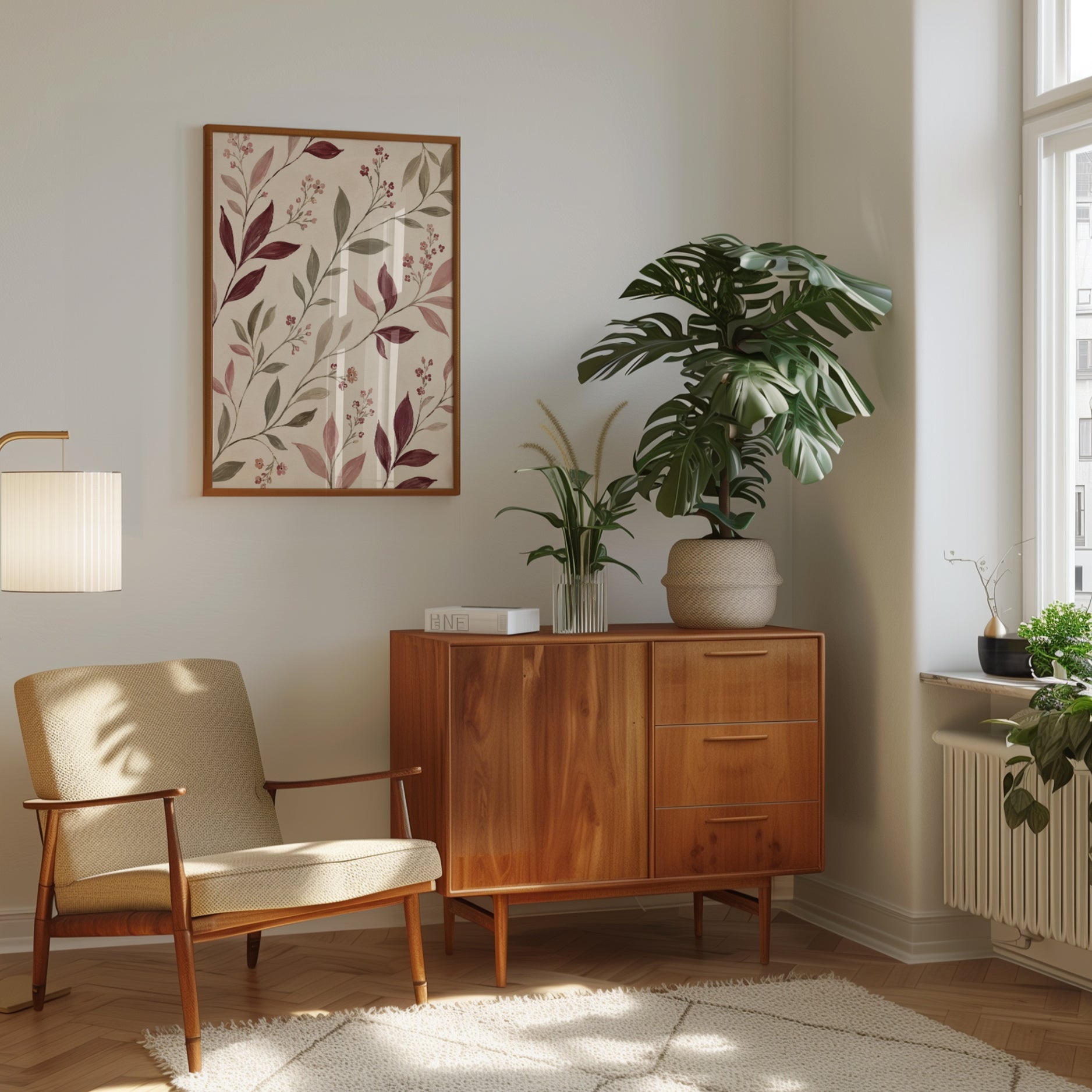 Botanical Leaf Print – Burgundy Wall Art - interior