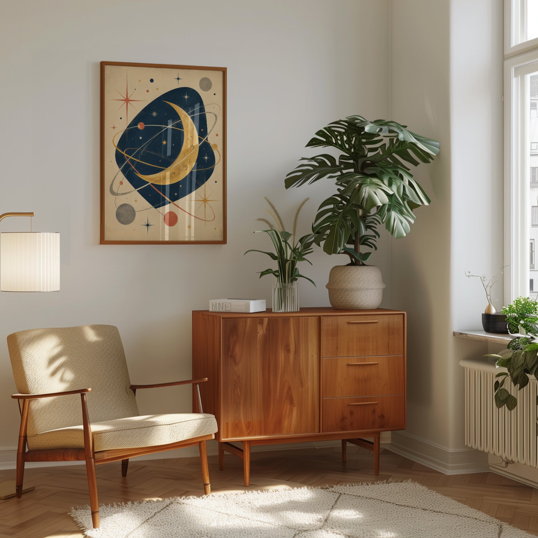 Mid-Century Moon and Planets Art Print: Retro Space Orbits - interior