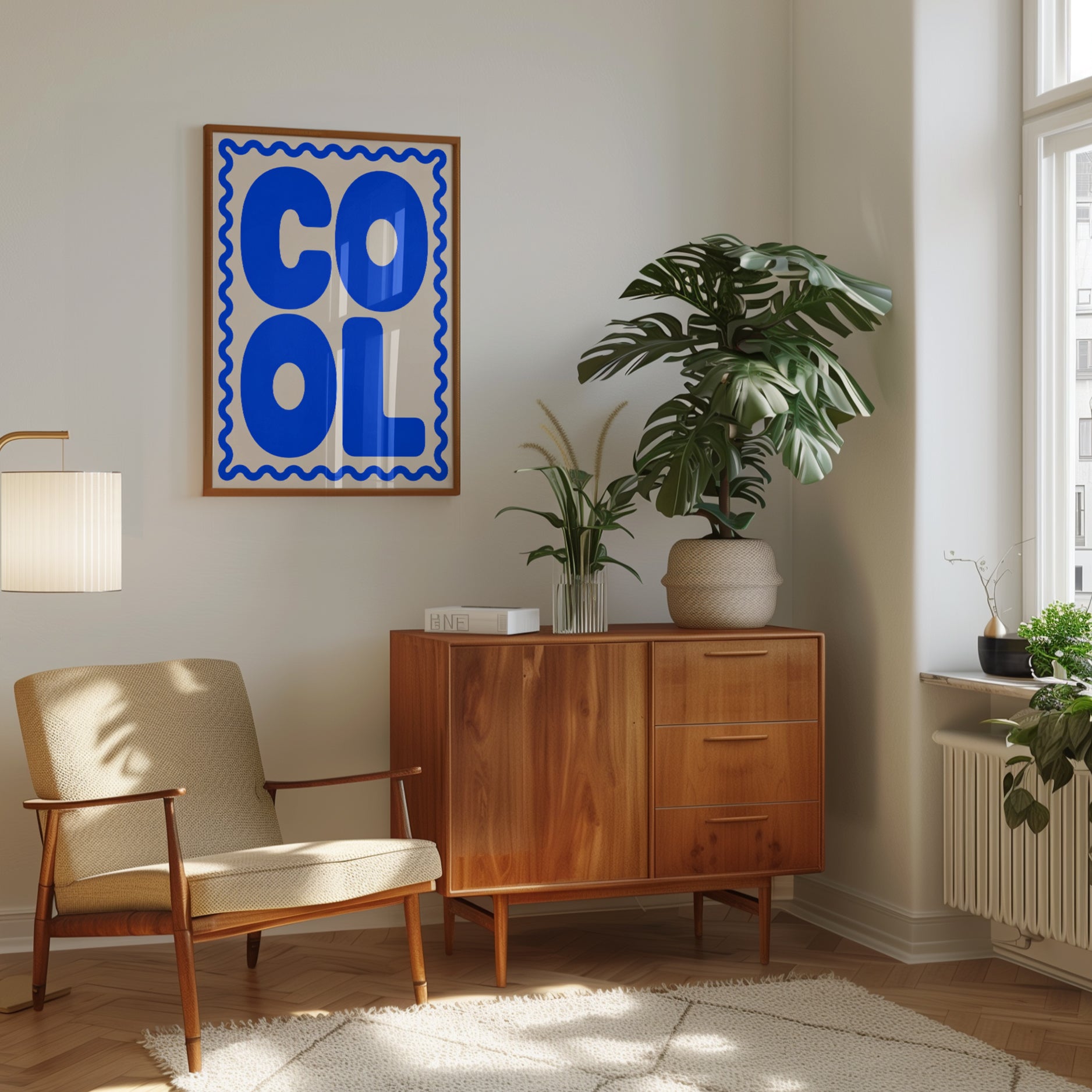Cool Typography Print: Blue Retro Lettering Wall Art - interior