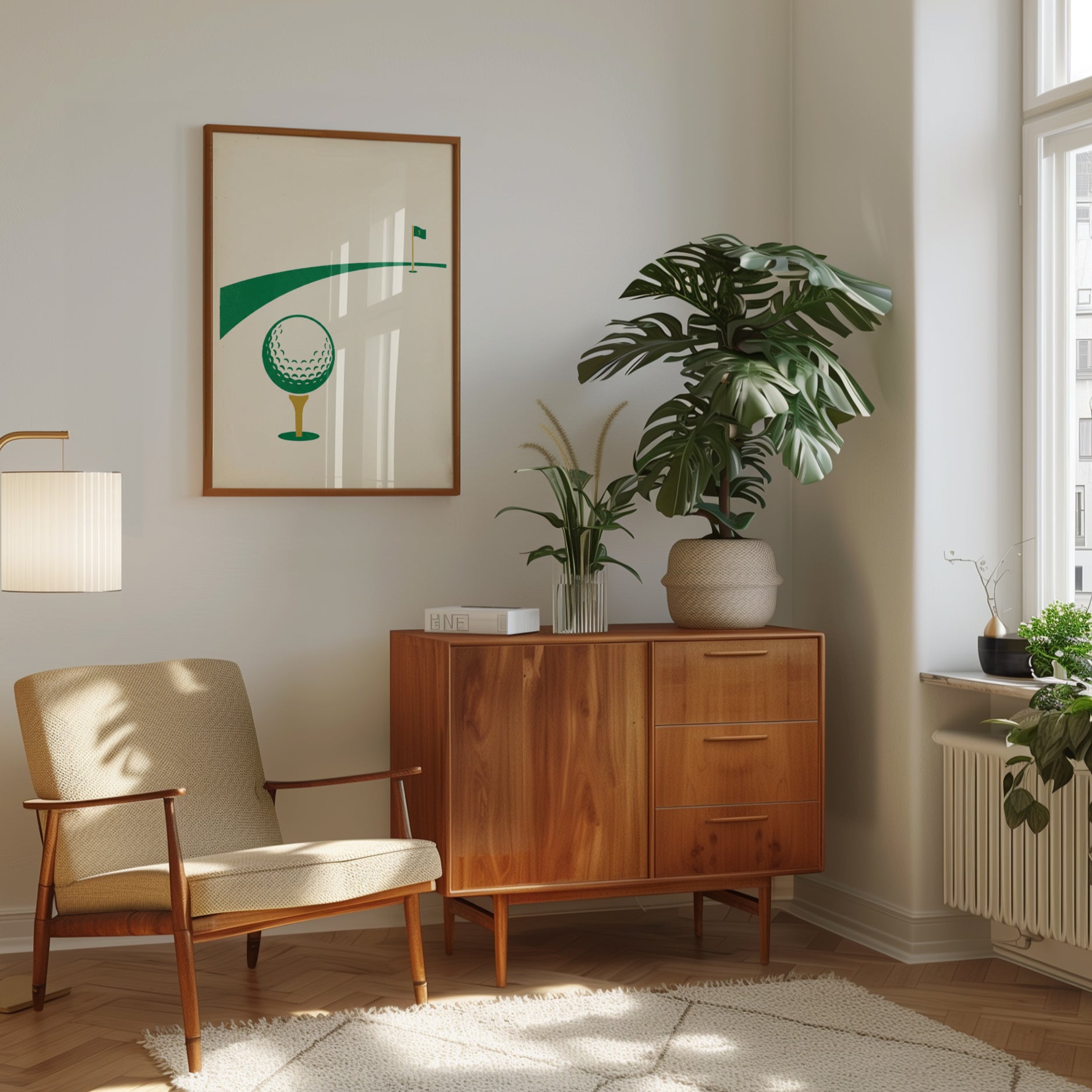 Golf Course Minimalist Poster: Green and Cream Vintage Design - interior