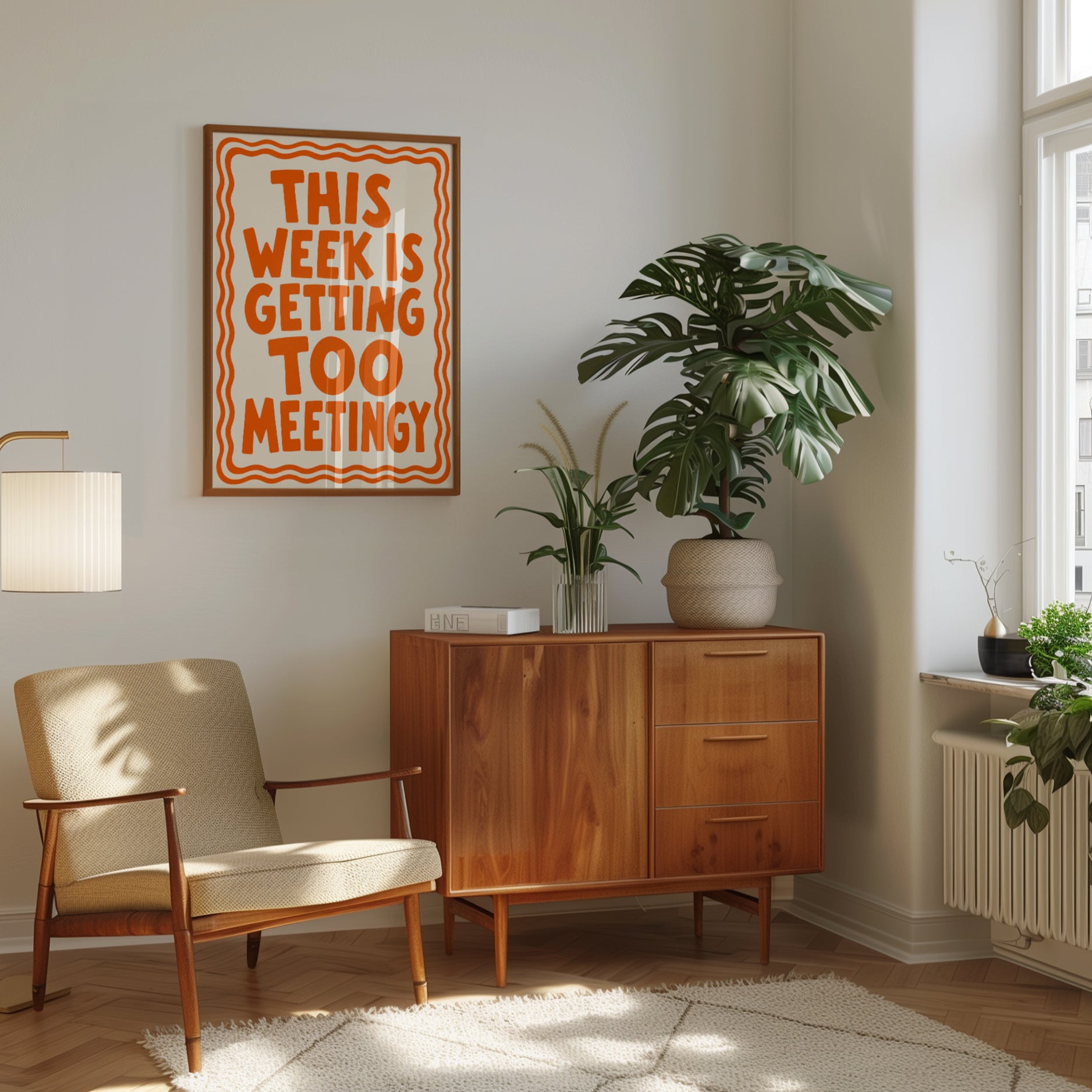 This Week Is Getting Too Meetingy Print: Orange Typography Poster - interior