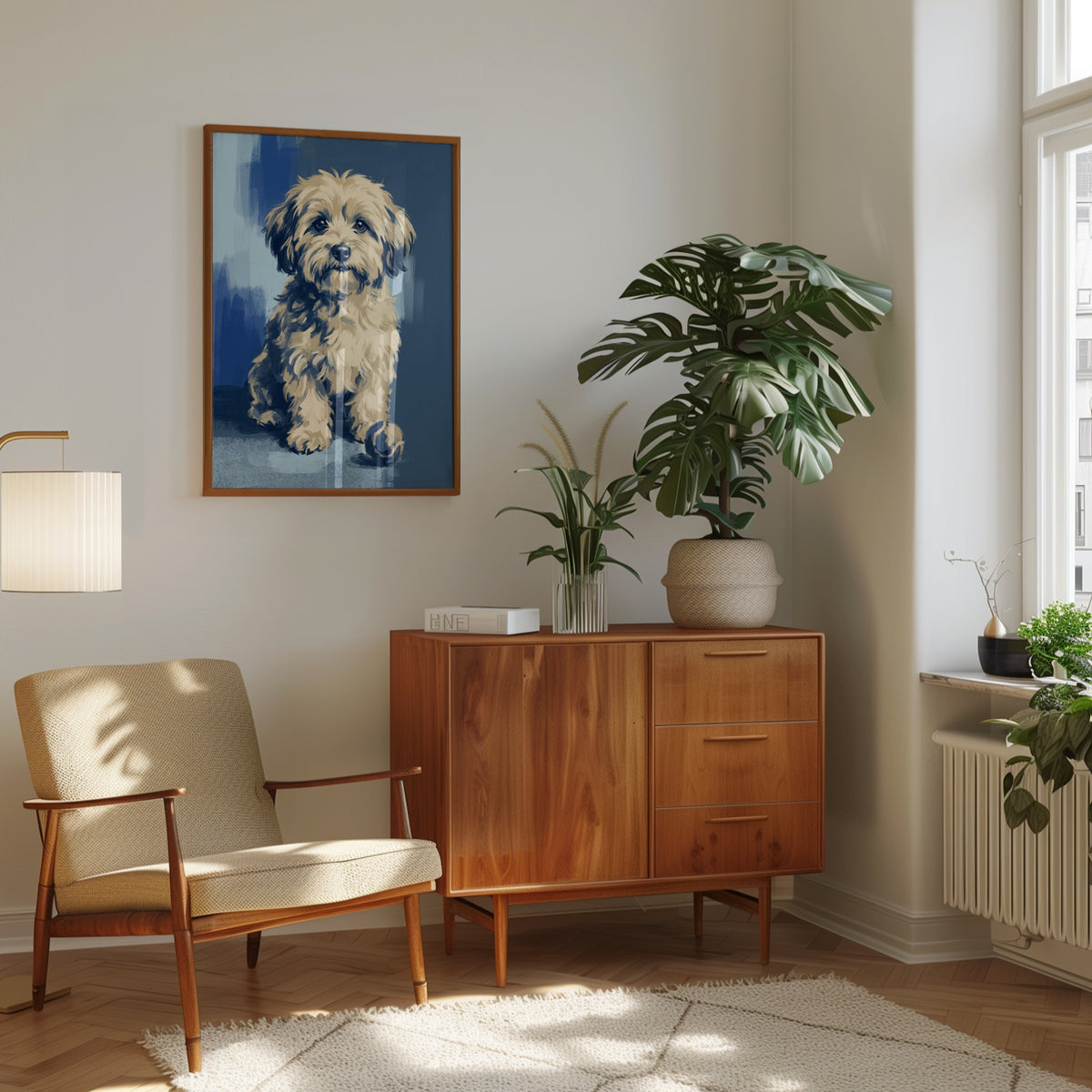 Fluffy Puppy Dog Portrait Print – Cream Fur - interior