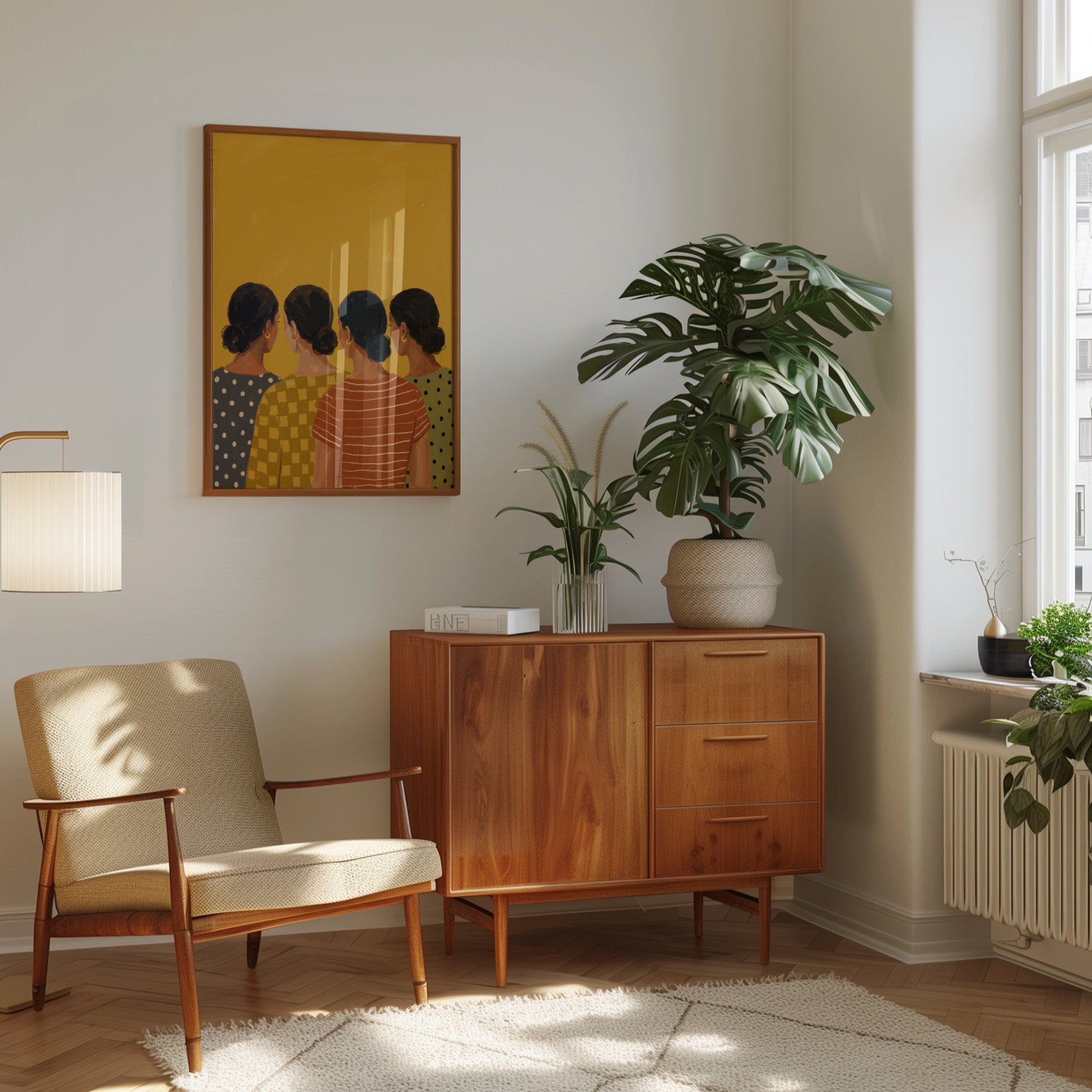 Figurative Women Portrait Print — Four Women in Patterned Tops - interior