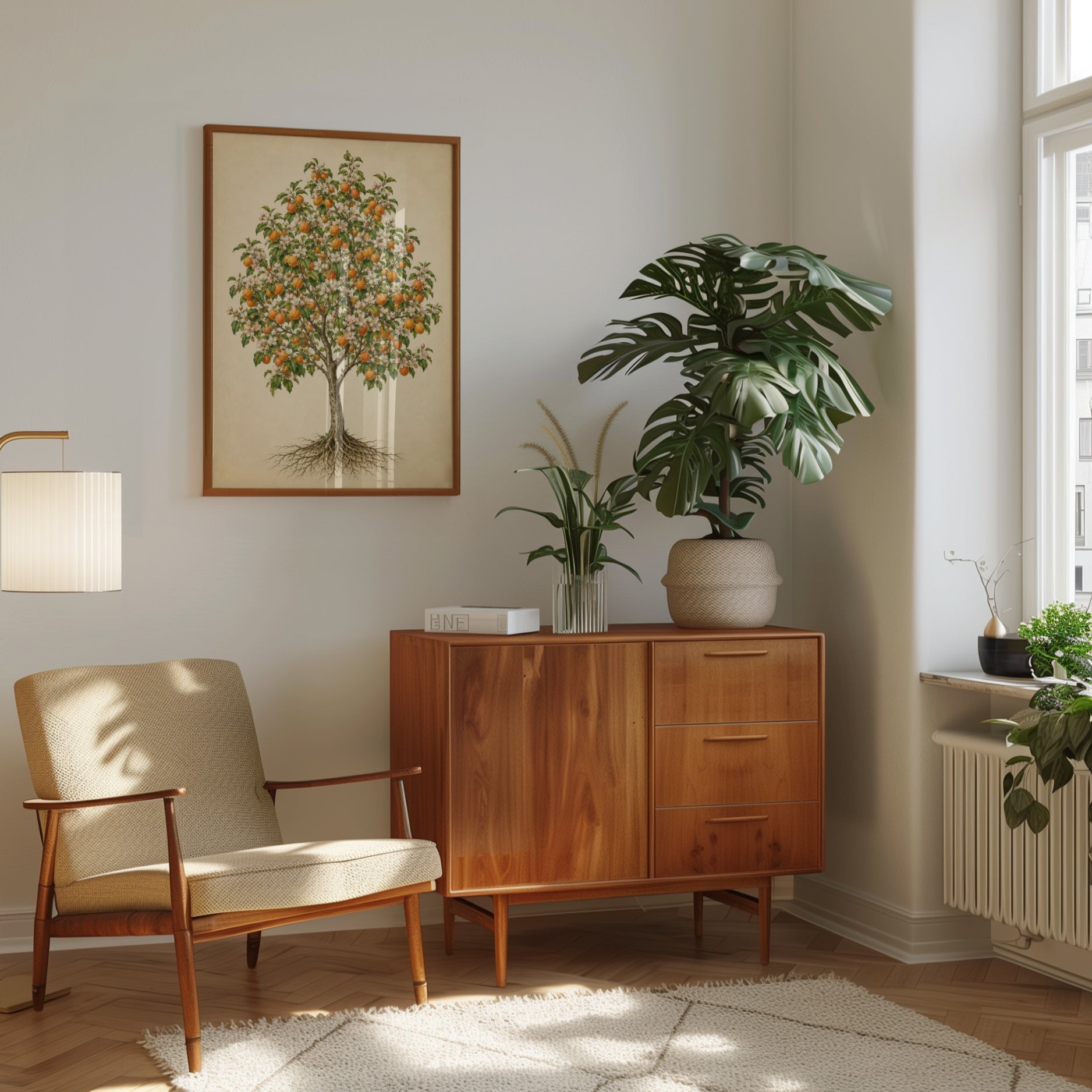 Vintage Orange Tree Botanical Print – Hand-Painted Fruit Blossoms - interior