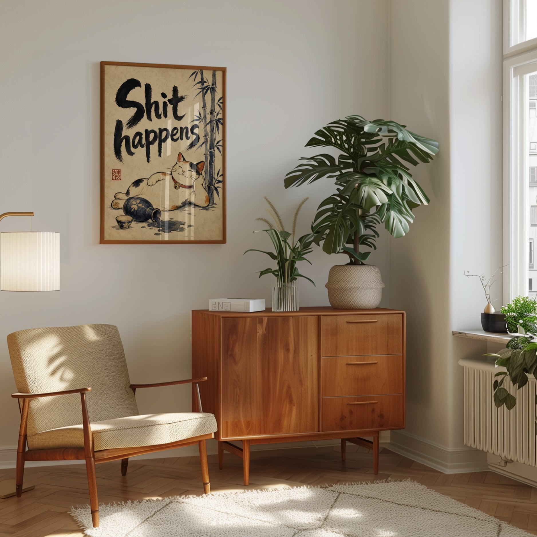 Funny Bathroom Wall Art – Cat Humor Print - interior