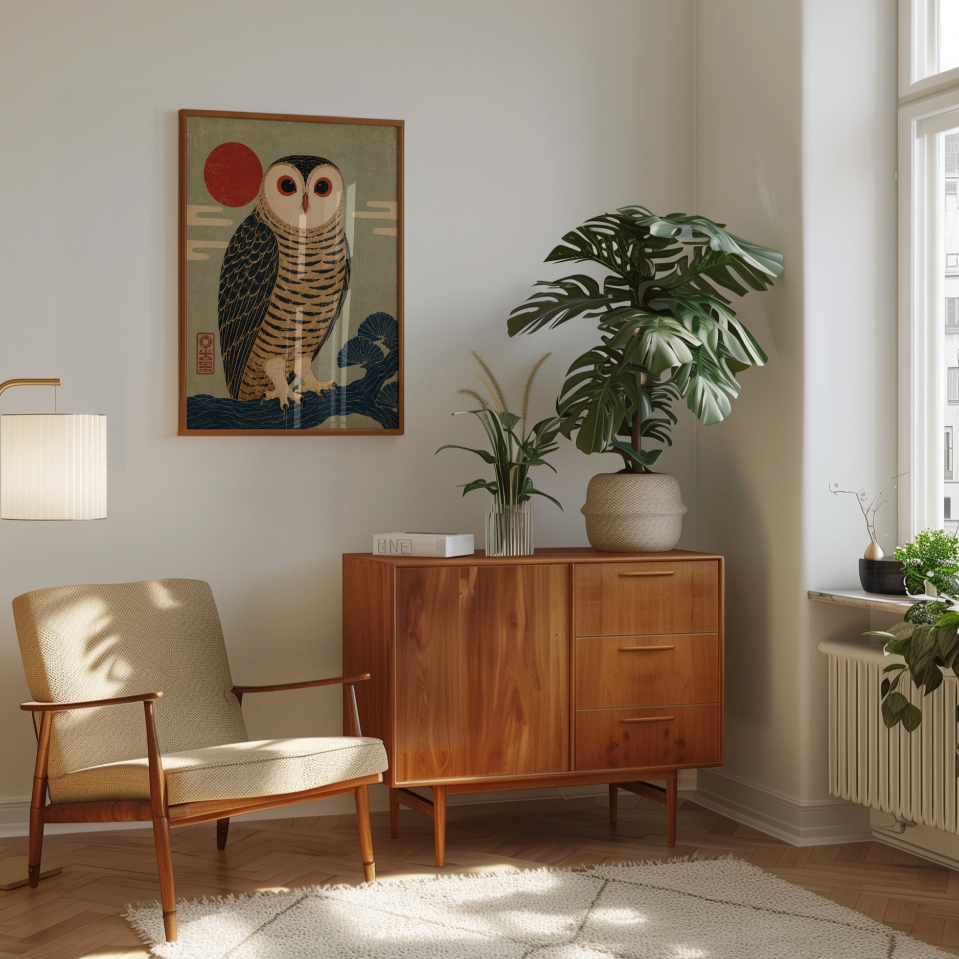 Owl Wall Art Print: Japanese Vintage Woodblock - interior
