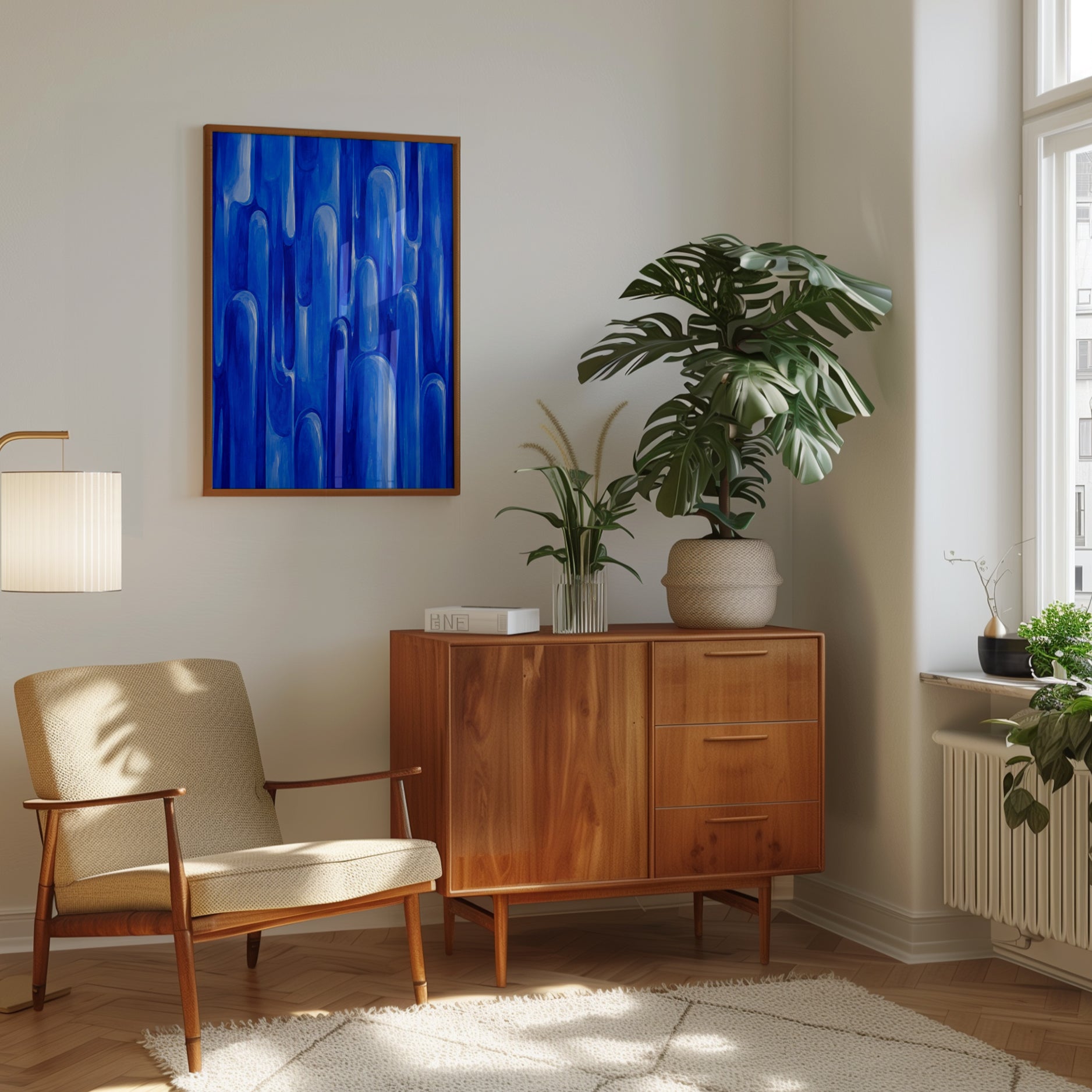 Blue Abstract Drip Painting: Contemporary Fluid Art Print - interior