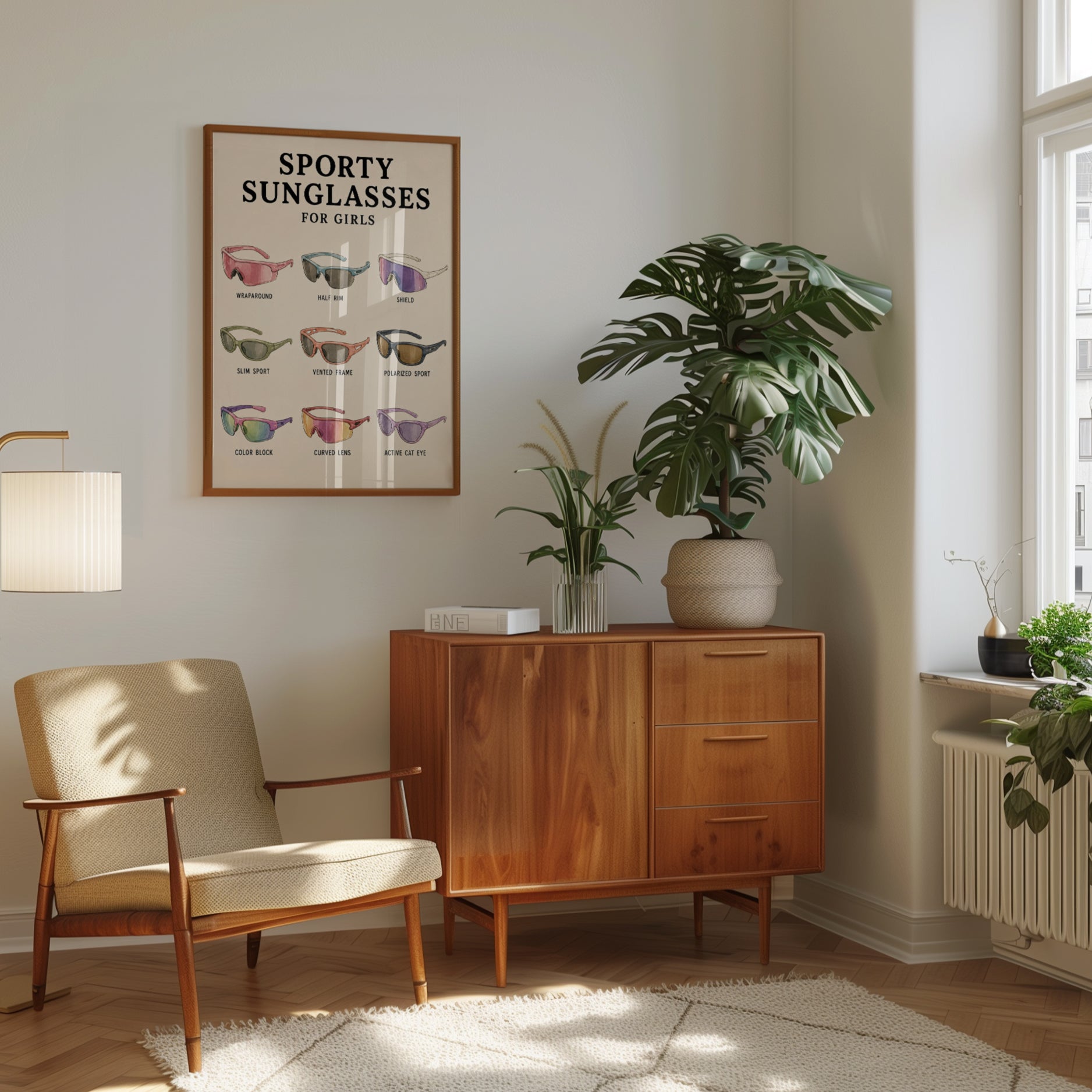 Sporty Sunglasses for Girls Art Print: Vintage Guide Poster - interior