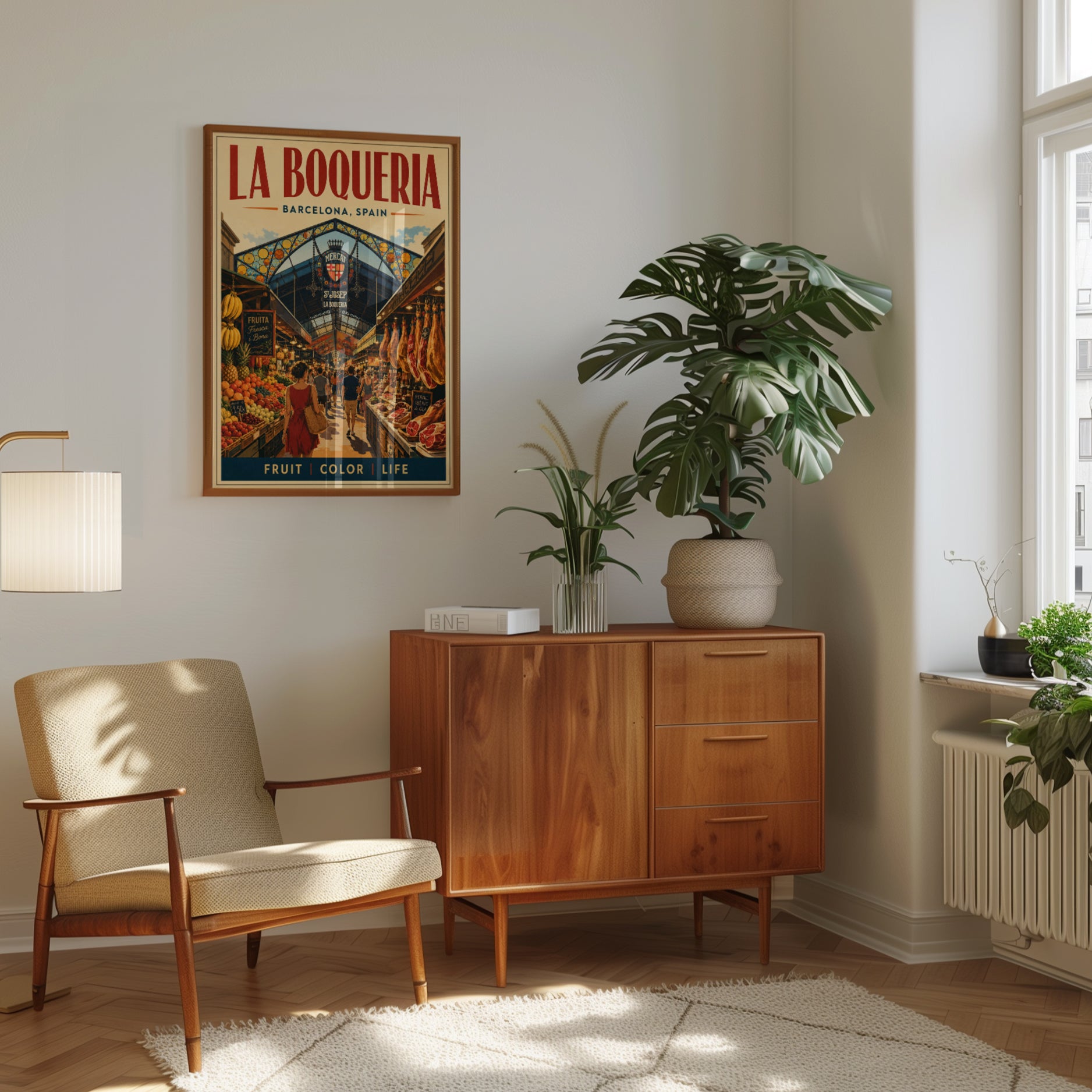 La Boqueria Barcelona Vintage Travel Poster — Retro Spanish Market Art - interior