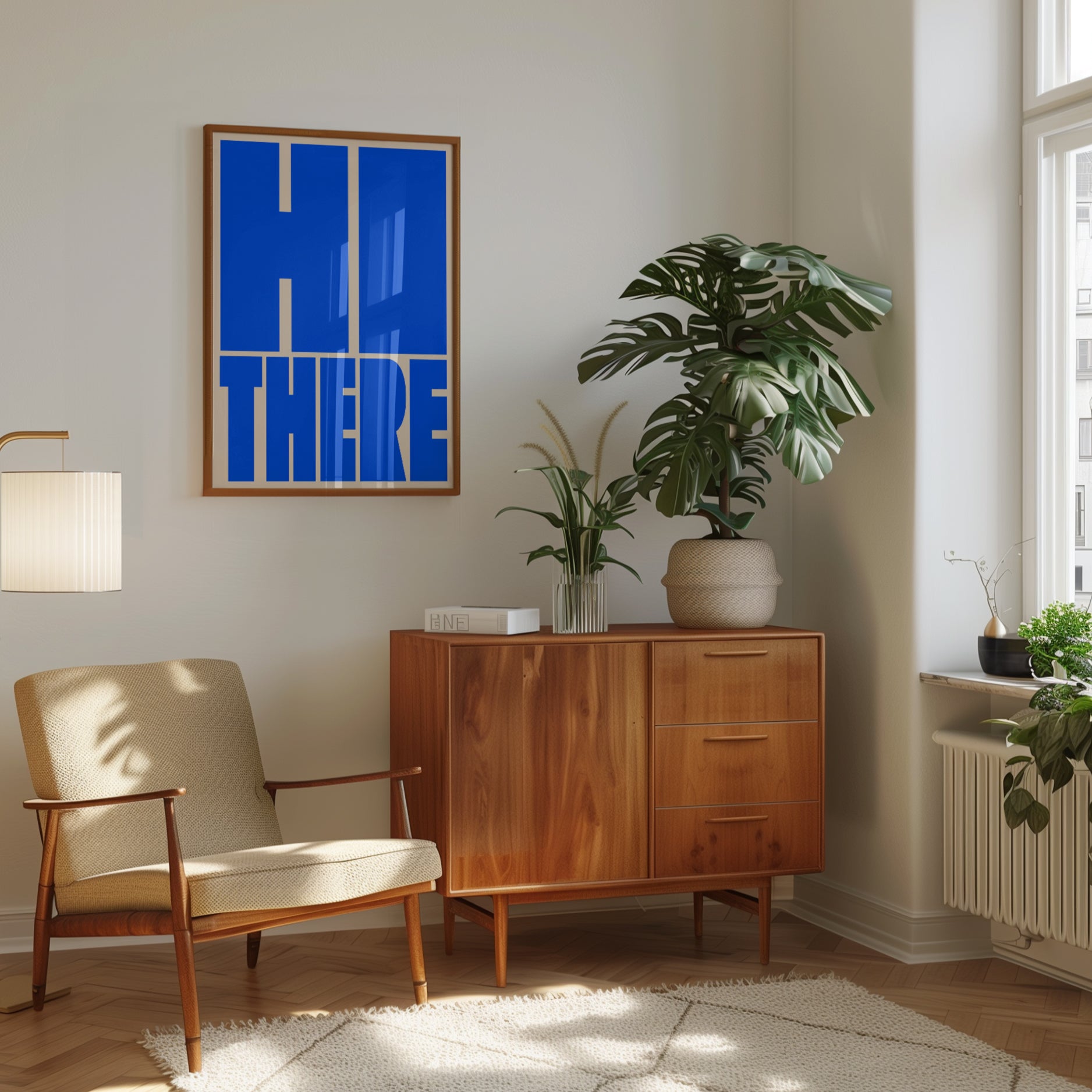 Hi There Typography Print — Bold Blue Retro Lettering - interior