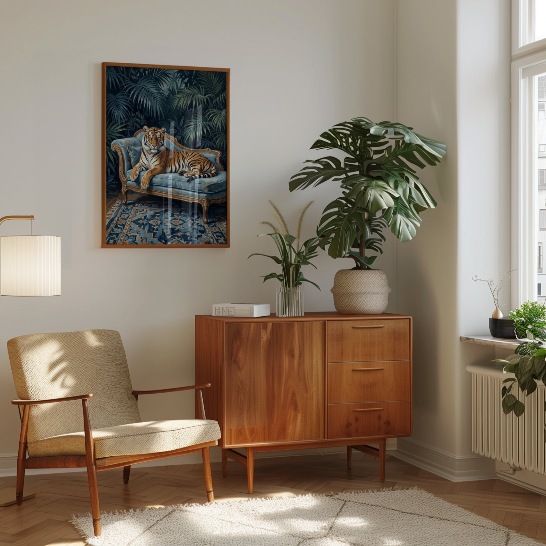 Tiger on Victorian Sofa Print – Jungle Maximalist - interior