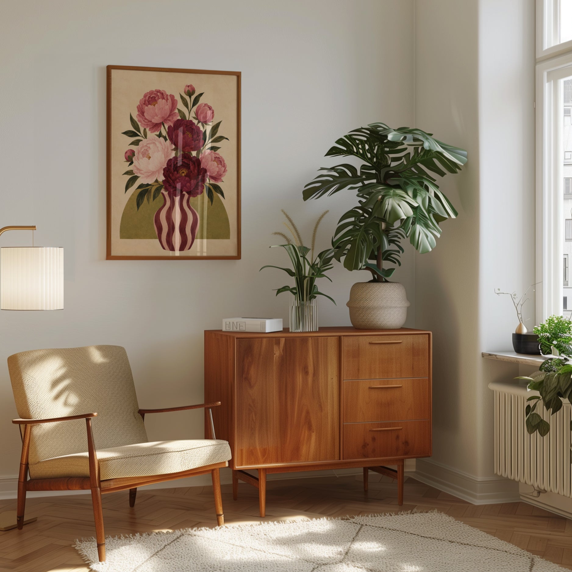 Peony Vase Wall Art – Vintage Floral Print - interior