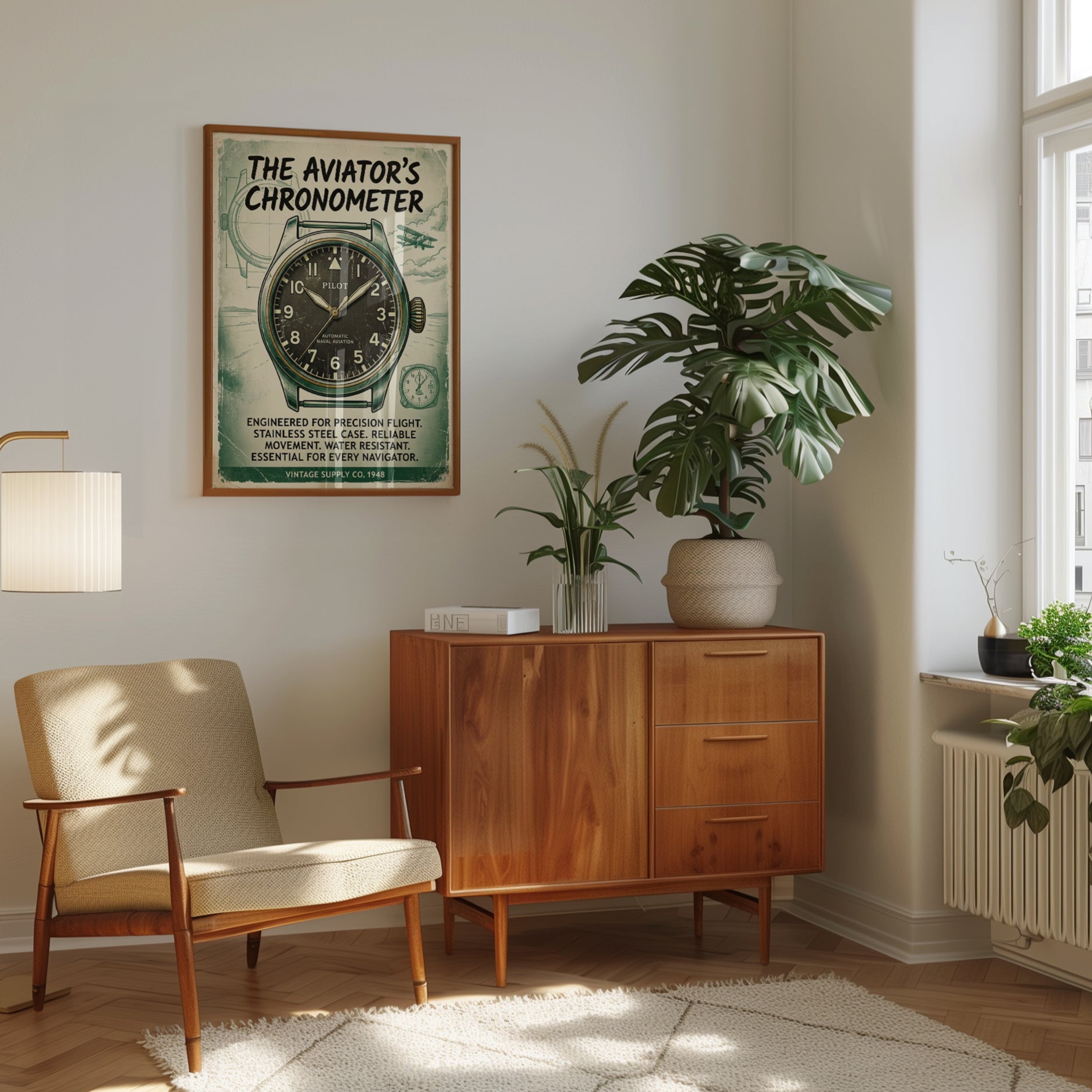 Vintage Aviator Chronometer Poster: Retro Aviation Watch Art Print - interior