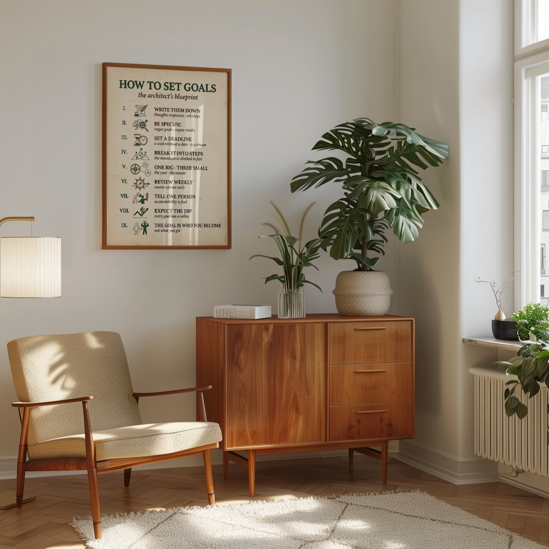 Goal Setting Print: Vintage Typography Motivational Wall Art - interior