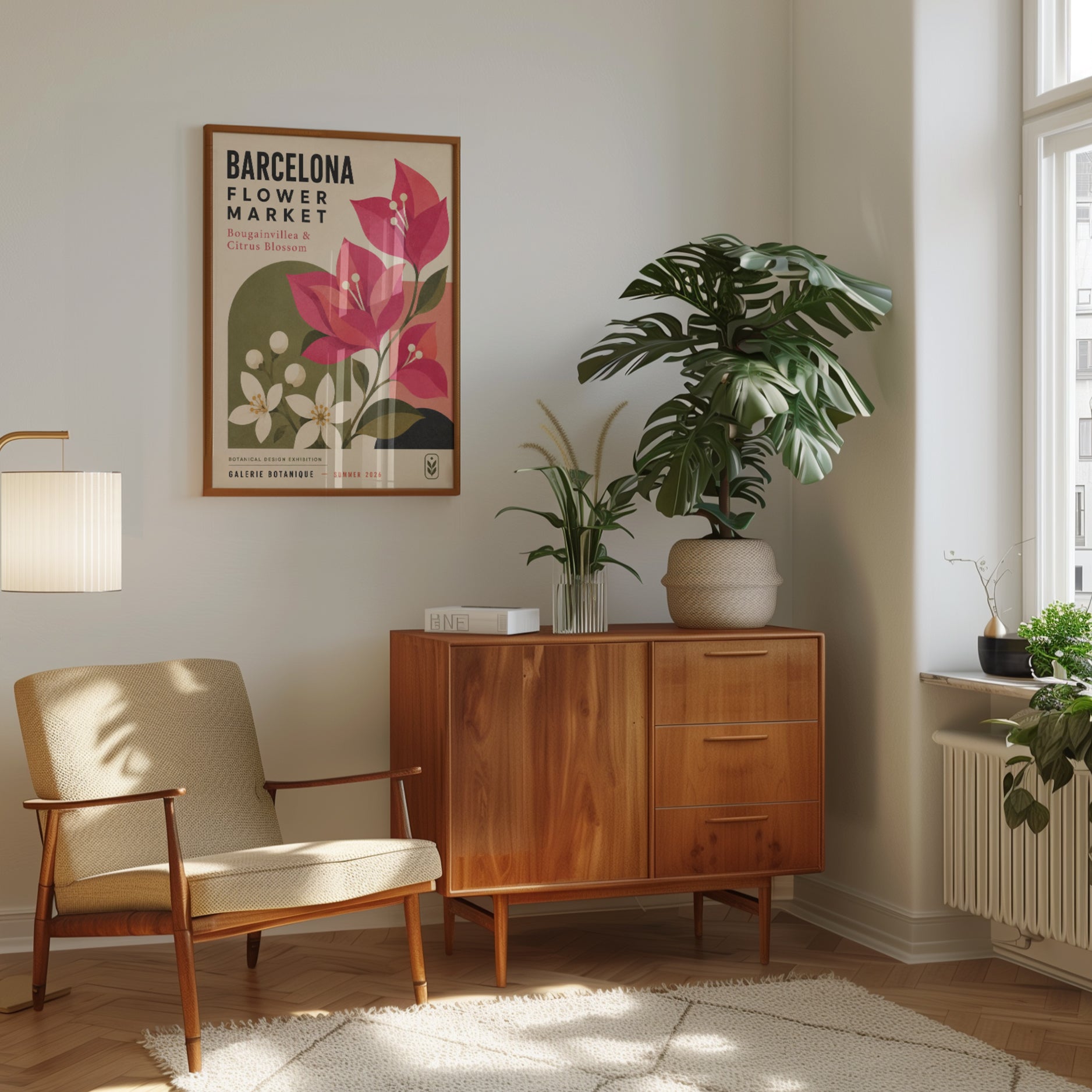 Barcelona Flower Market Print — Mid-Century Botanical Poster - interior