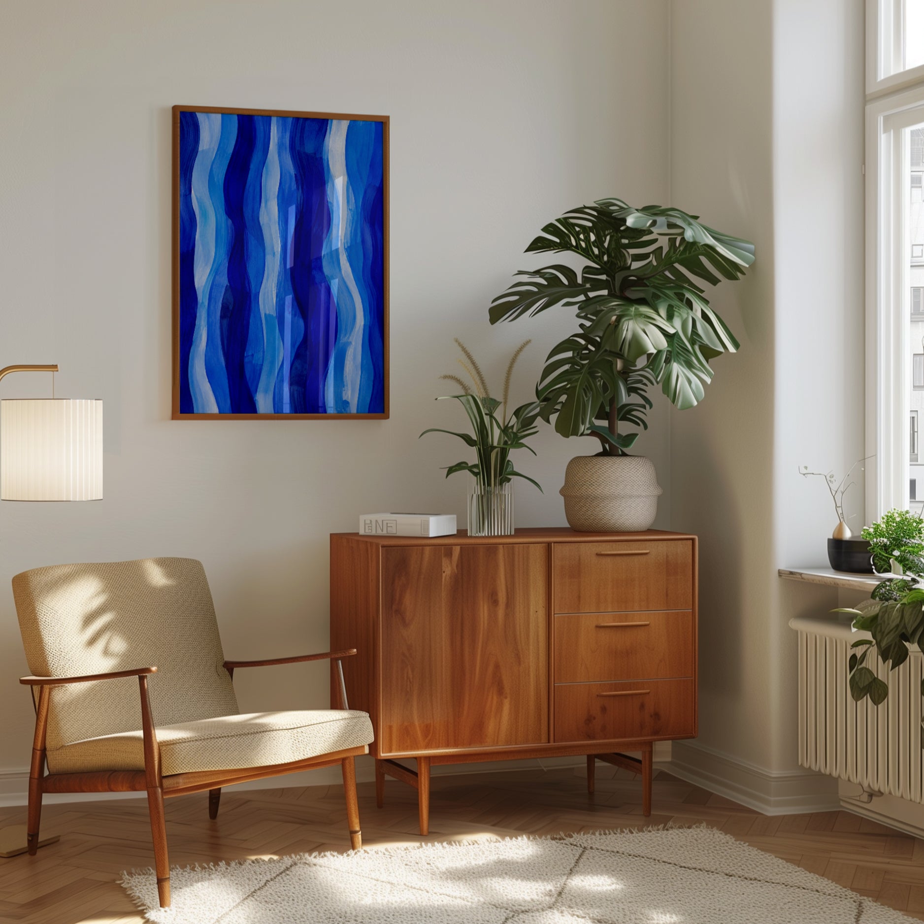 Blue Wave Wall Art – Abstract Ocean Print - interior