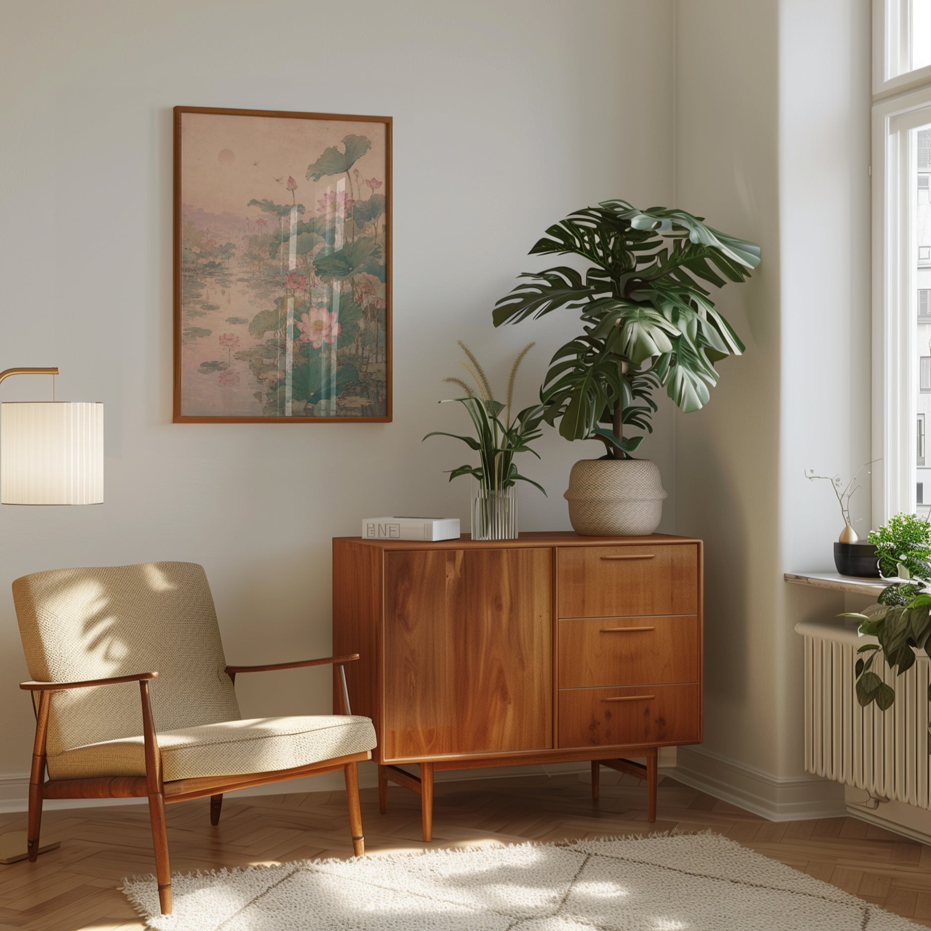 Lotus Pond Wall Art: Japanese Botanical Watercolor Print - interior
