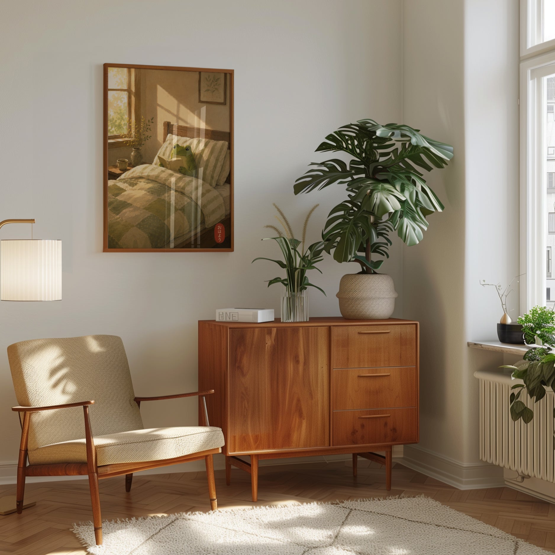 Frog Reading Bedroom Art – Cozy Morning Print - interior