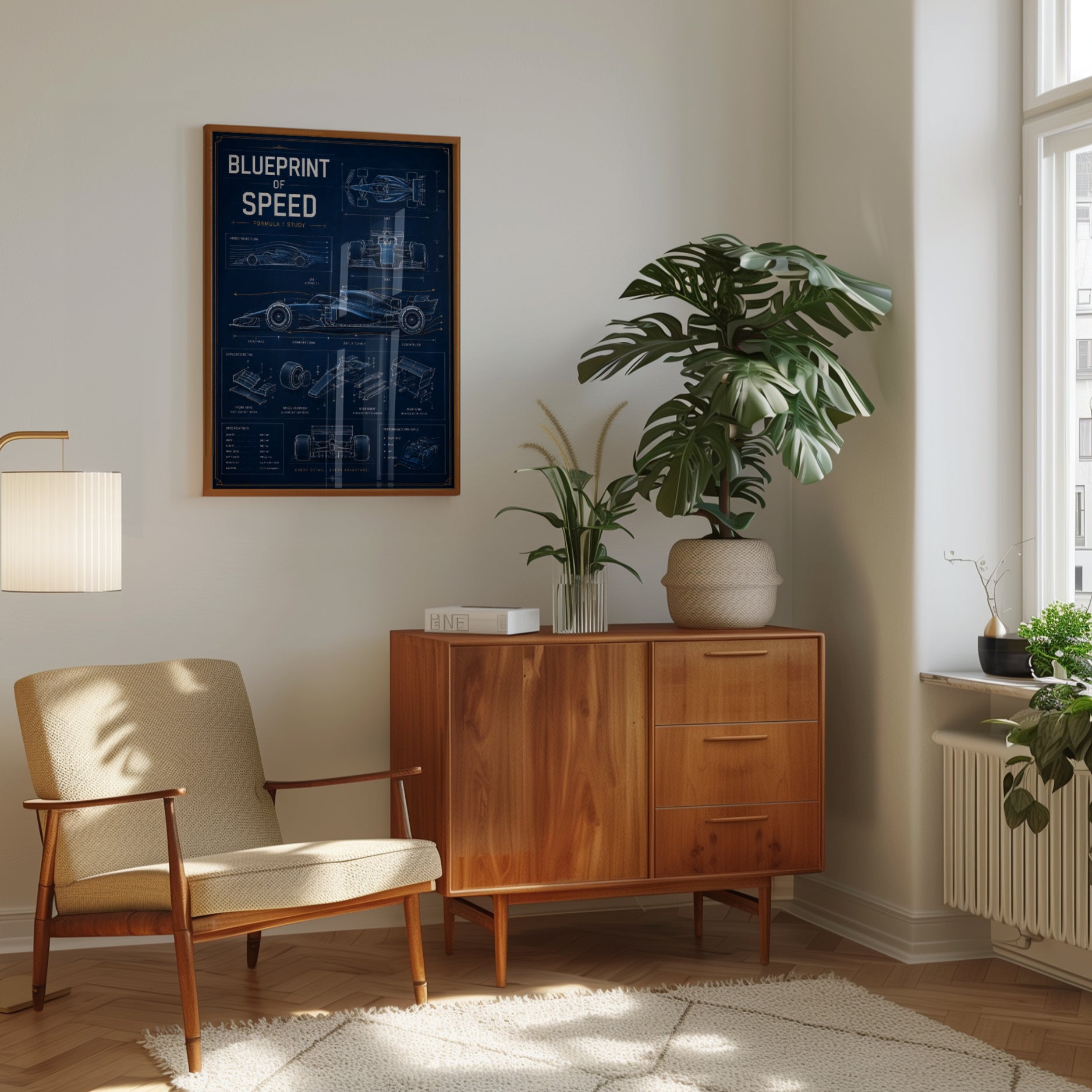 Formula 1 Wall Art: Blueprint Style Racing Car - interior