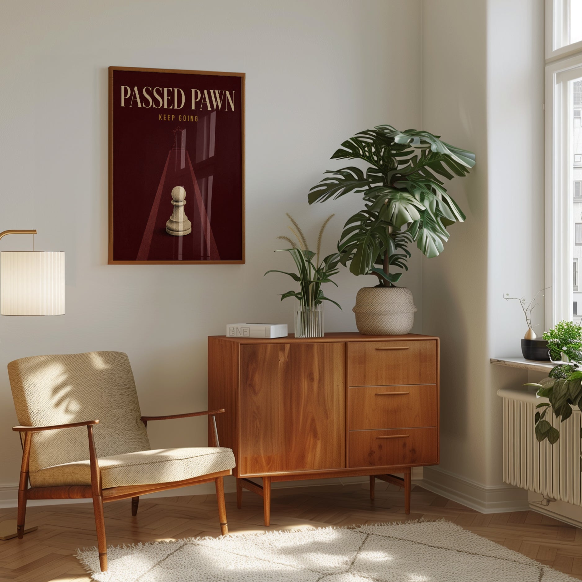 Passed Pawn Chess Art Print: Vintage Motivational Poster Design - interior