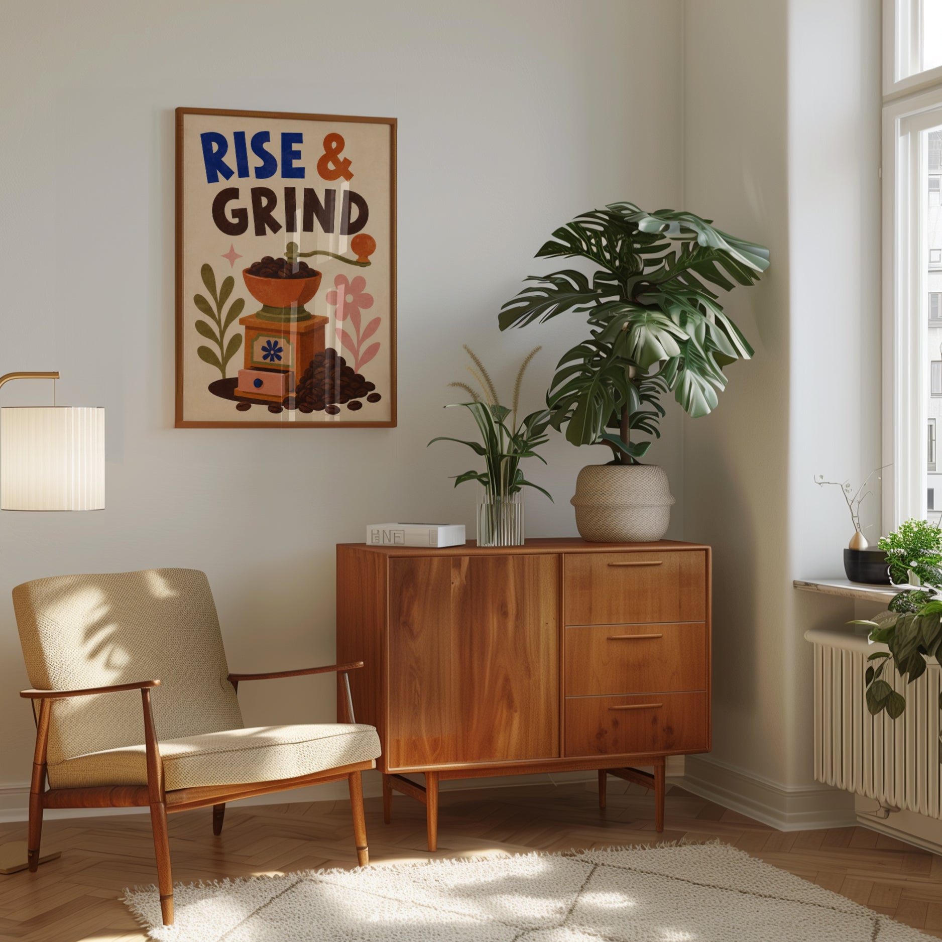 Rise and Grind Print – Coffee Lover Wall Art - interior