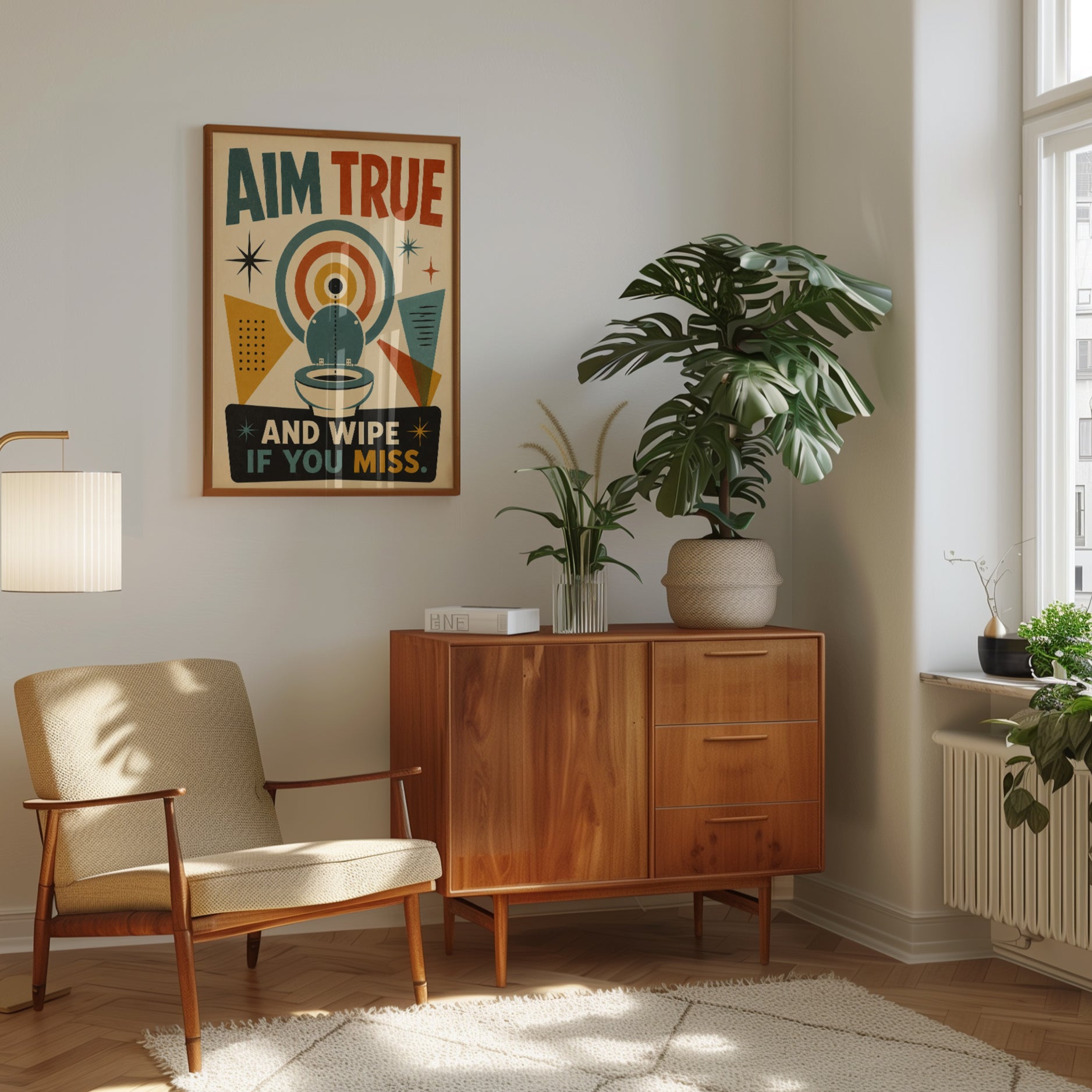 Aim True Bathroom Wall Art: Retro Mid-Century Modern Poster - interior