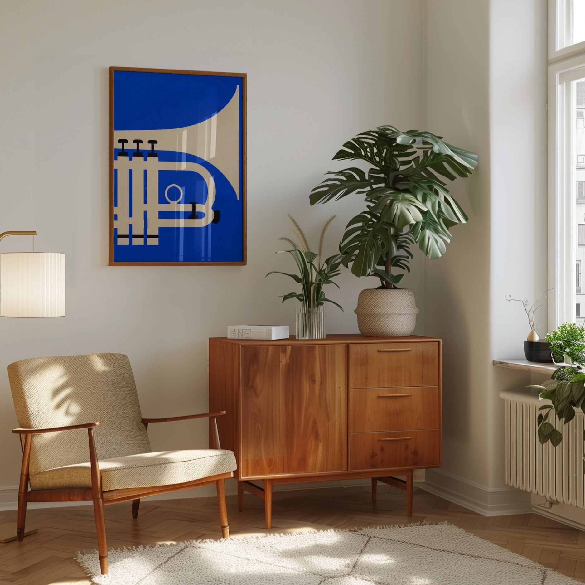 Jazz Trumpet Illustration — Bold Geometric Blue & Beige - interior