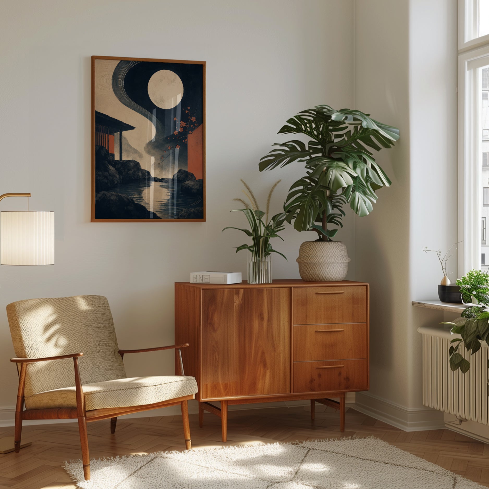 Japanese Wall Art – Moon and Cherry Blossom Print - interior
