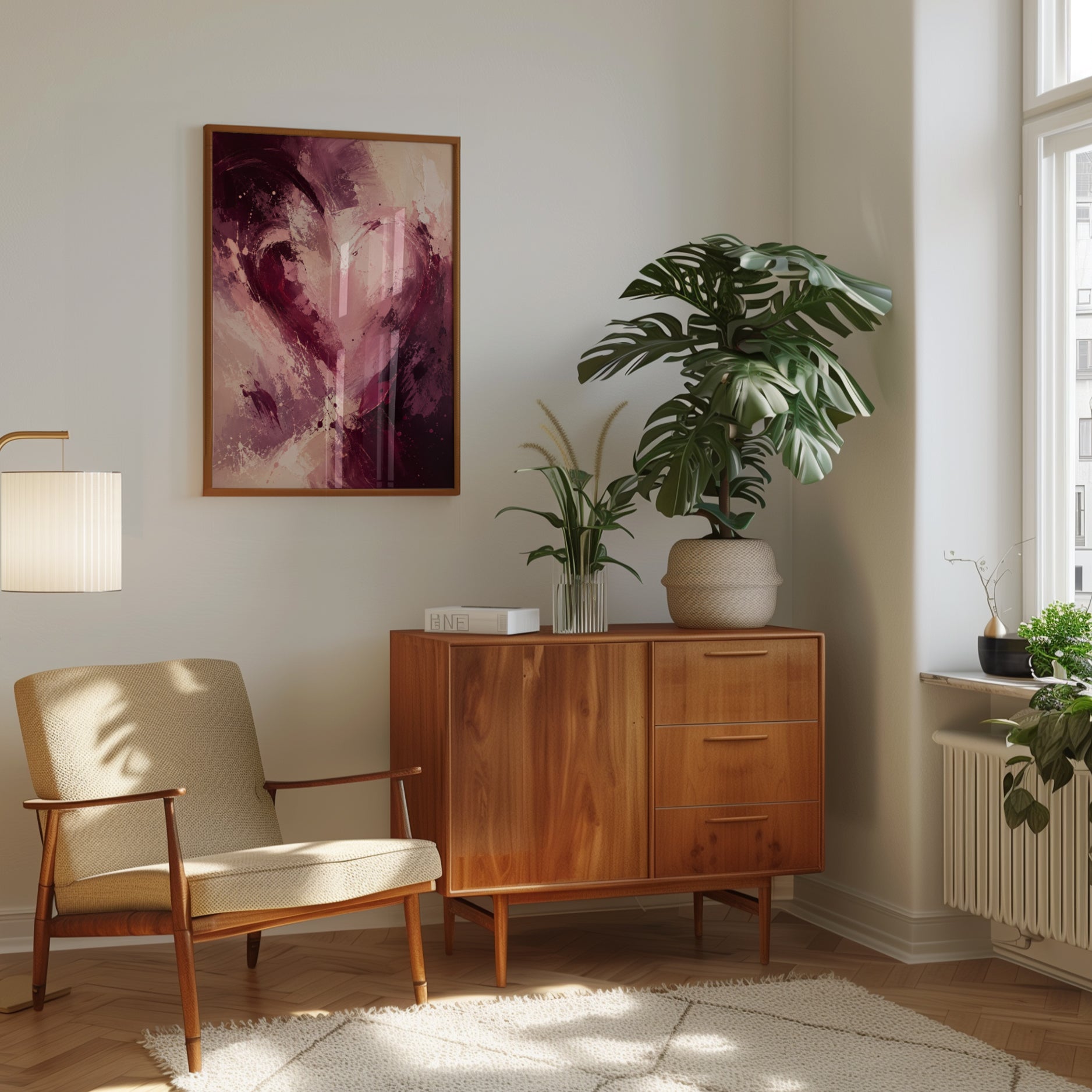Purple Pink Abstract Art – Modern Heart Painting - interior