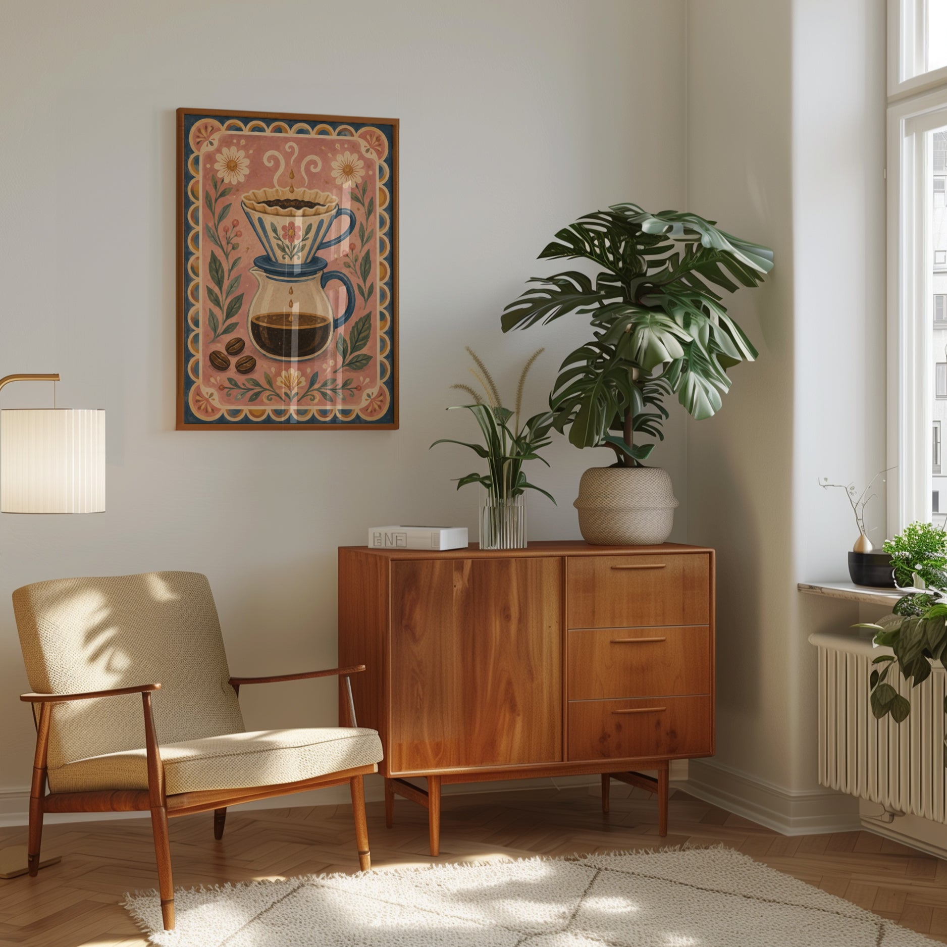 Folk Art Coffee Print – Botanical Kitchen Decor - interior